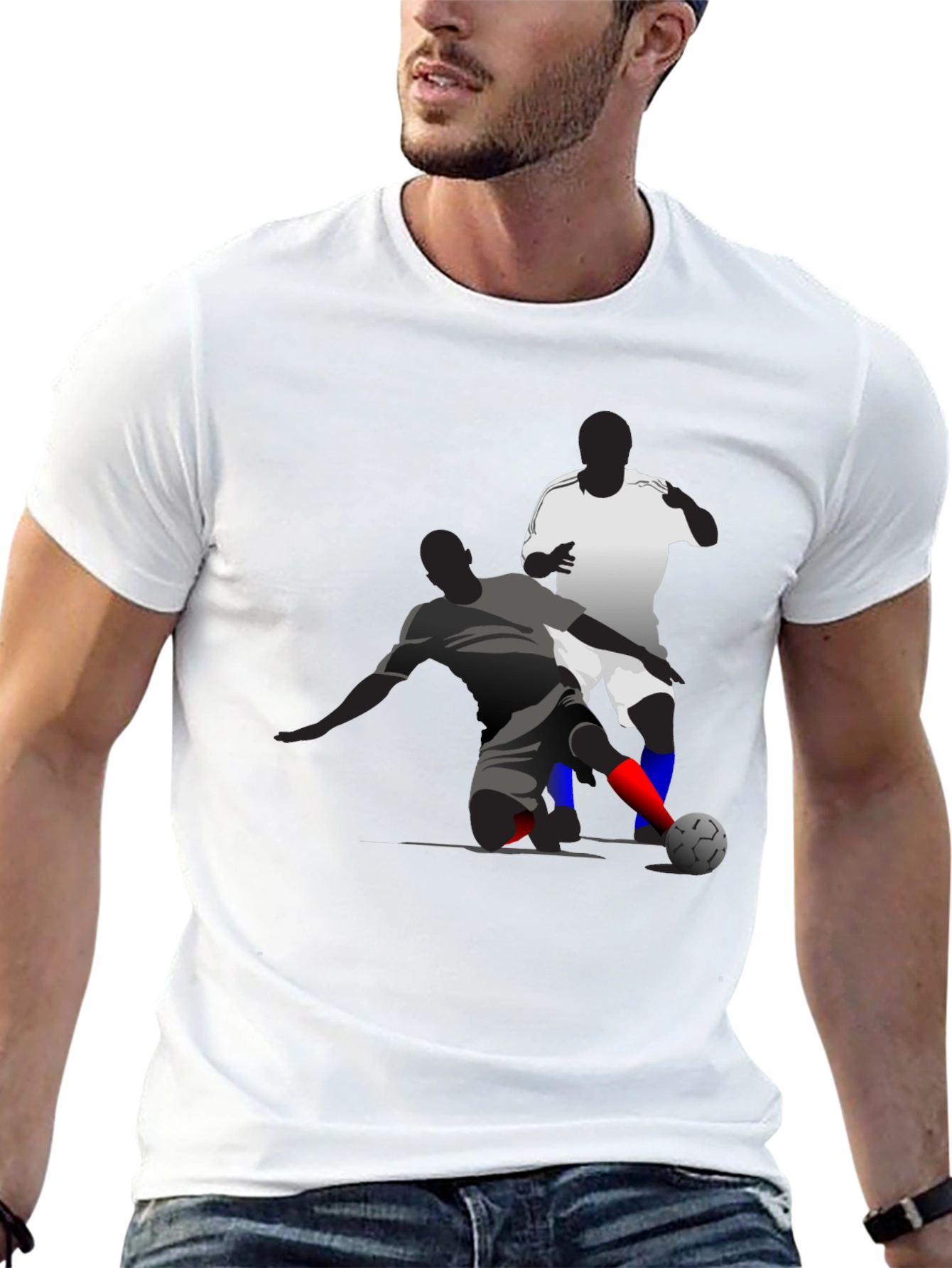 Soccer Graphic Tee - Black Cotton Blend T-Shirt