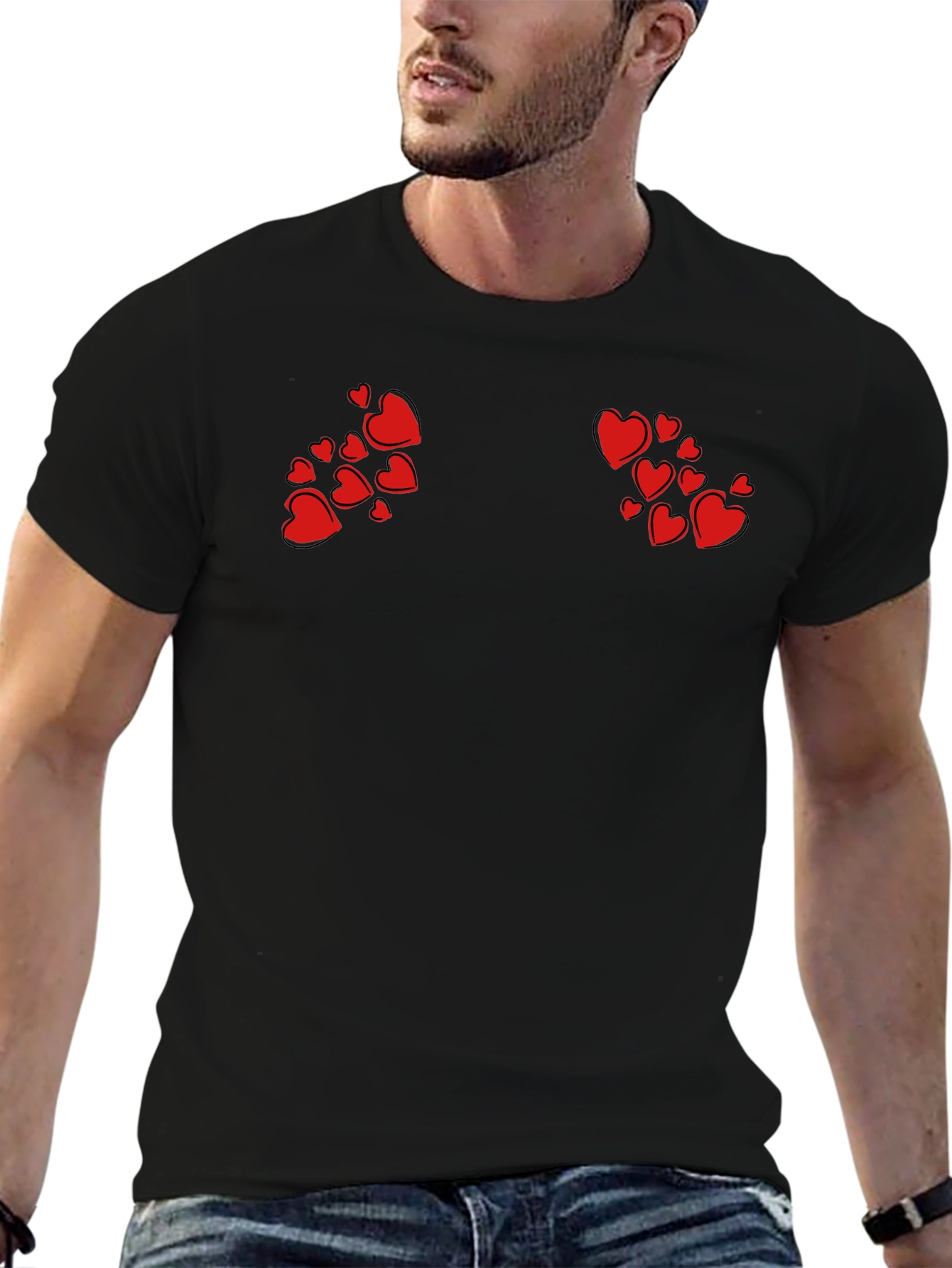 Heart Print Black T-Shirt - Modern Casual Wear