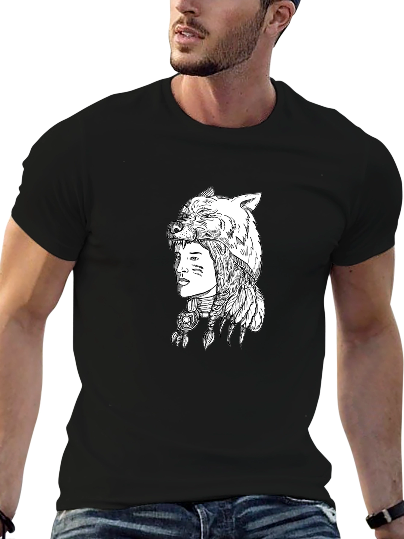Native American Wolf Headdress Graphic Tee
