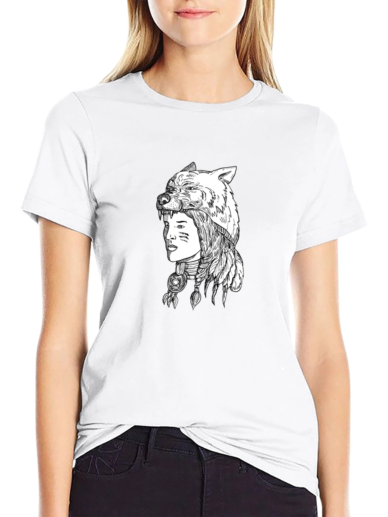 Native American Wolf Headdress Graphic Tee