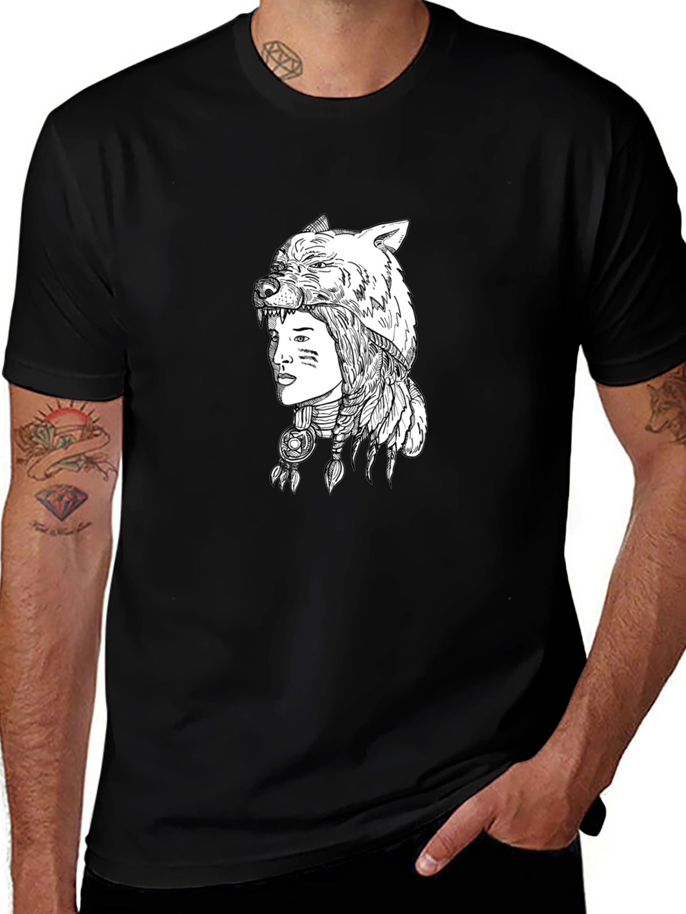 Native American Wolf Headdress Graphic Tee