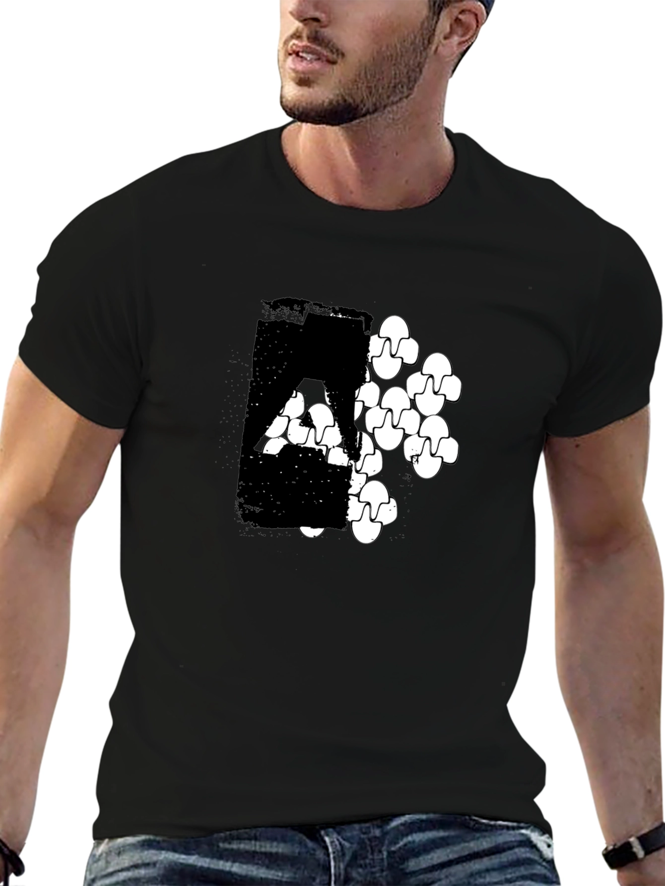 Modern Graphic Print Black T-Shirt