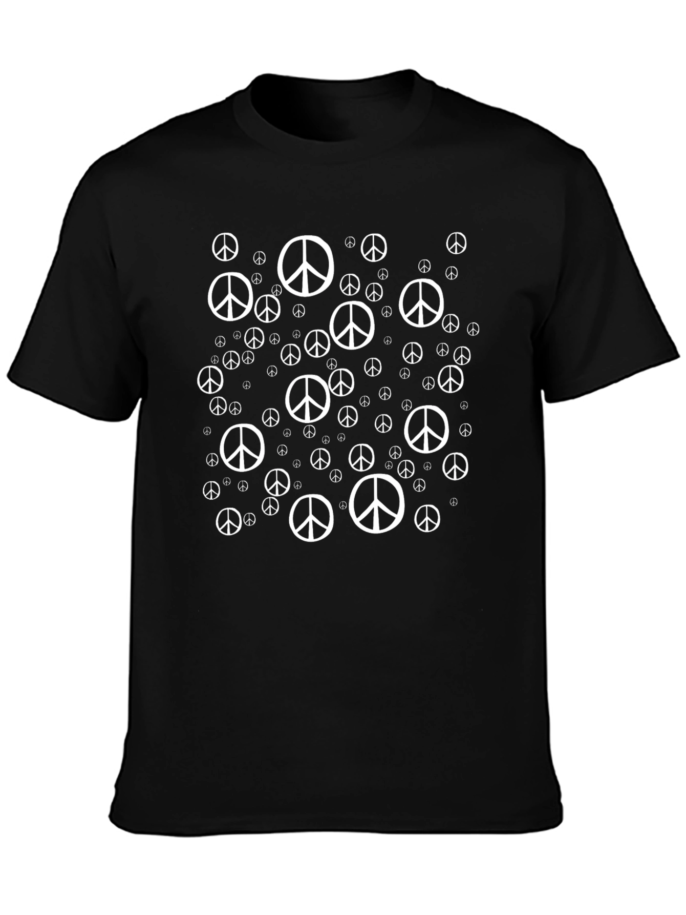 Peace Sign Patterned Black T-Shirt