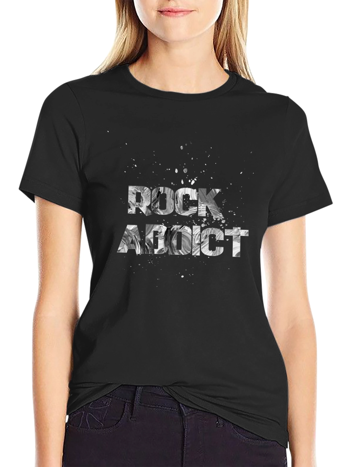 Rock Addict Graphic Print Black T-Shirt