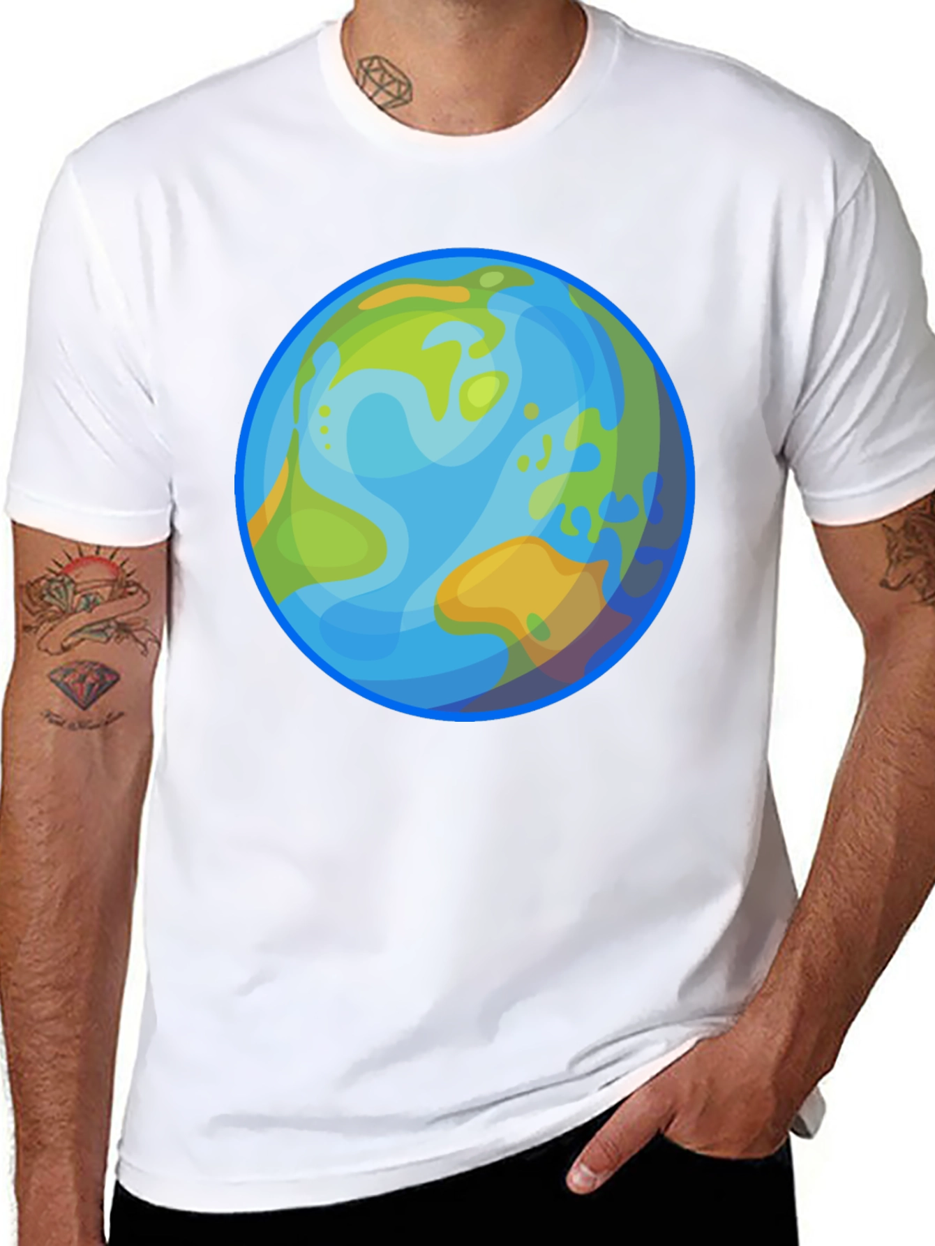 Earth Cartoon Graphic Black T-Shirt