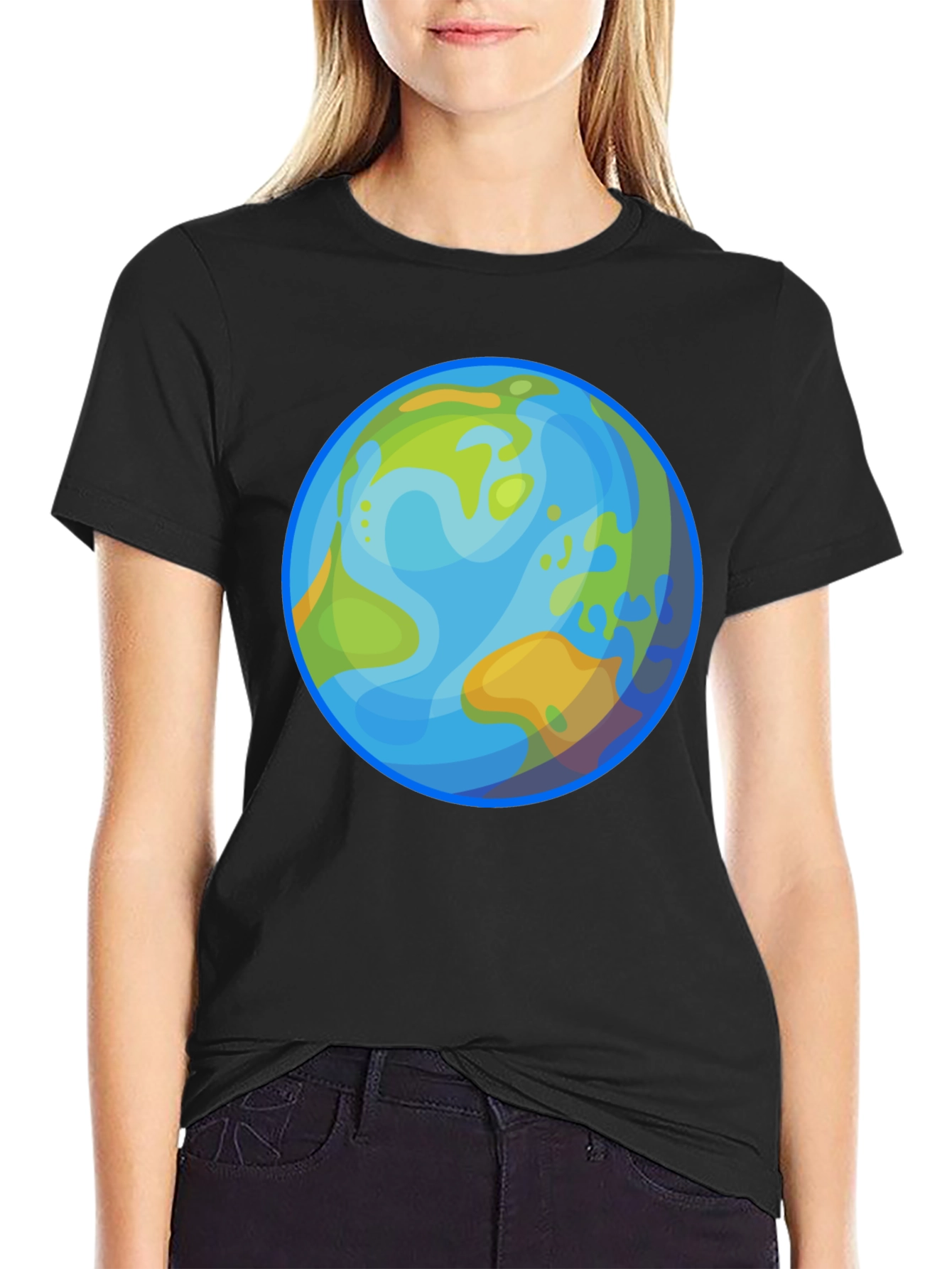 Earth Cartoon Graphic Black T-Shirt