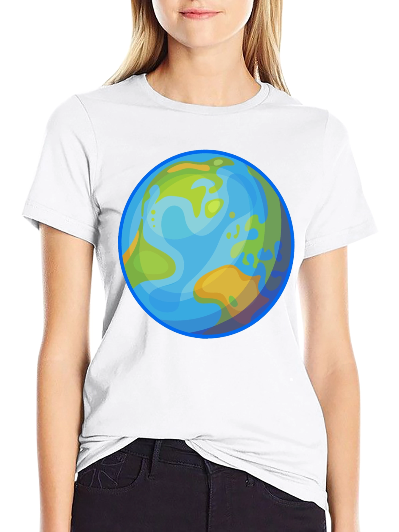 Earth Cartoon Graphic Black T-Shirt
