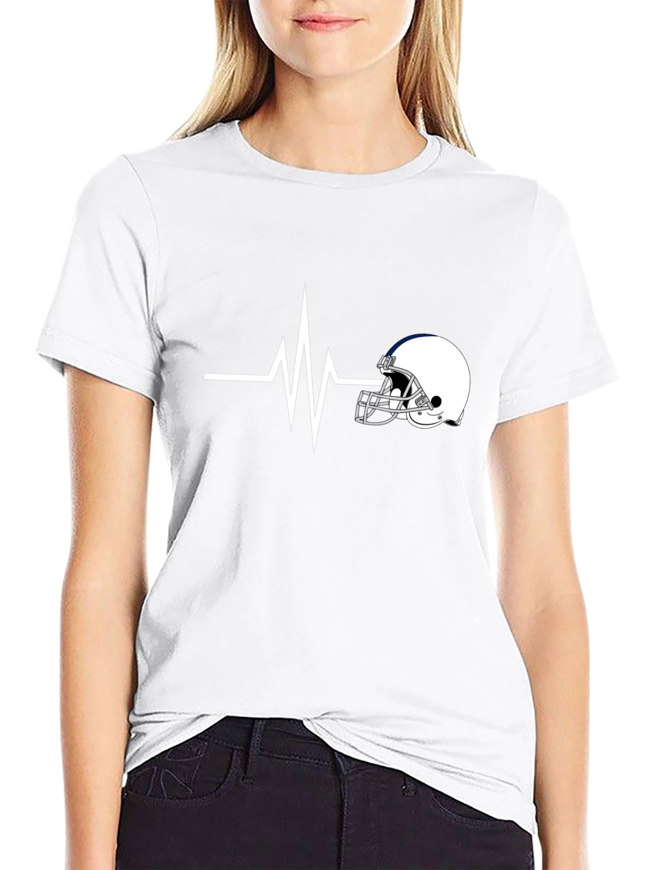 Football Helmet Heartbeat T-Shirt - Fan Apparel