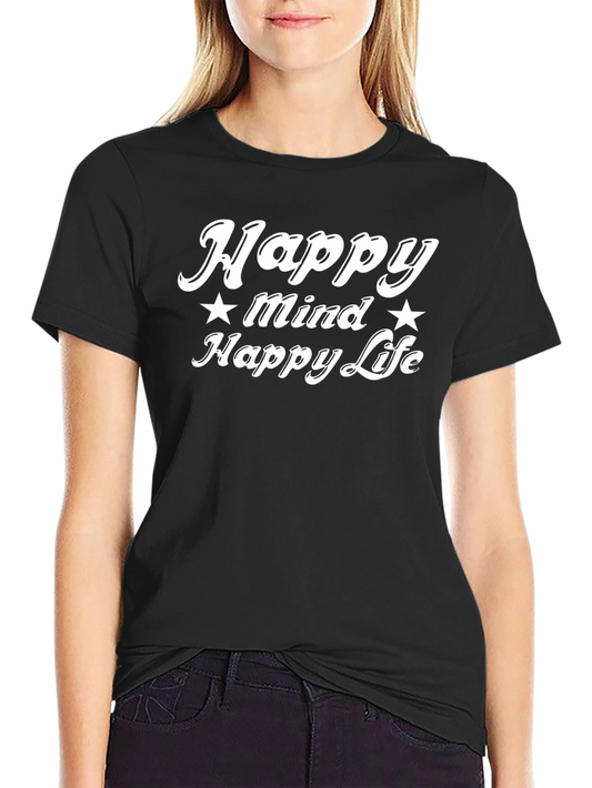 Happy Mind Happy Life Black Graphic Tee