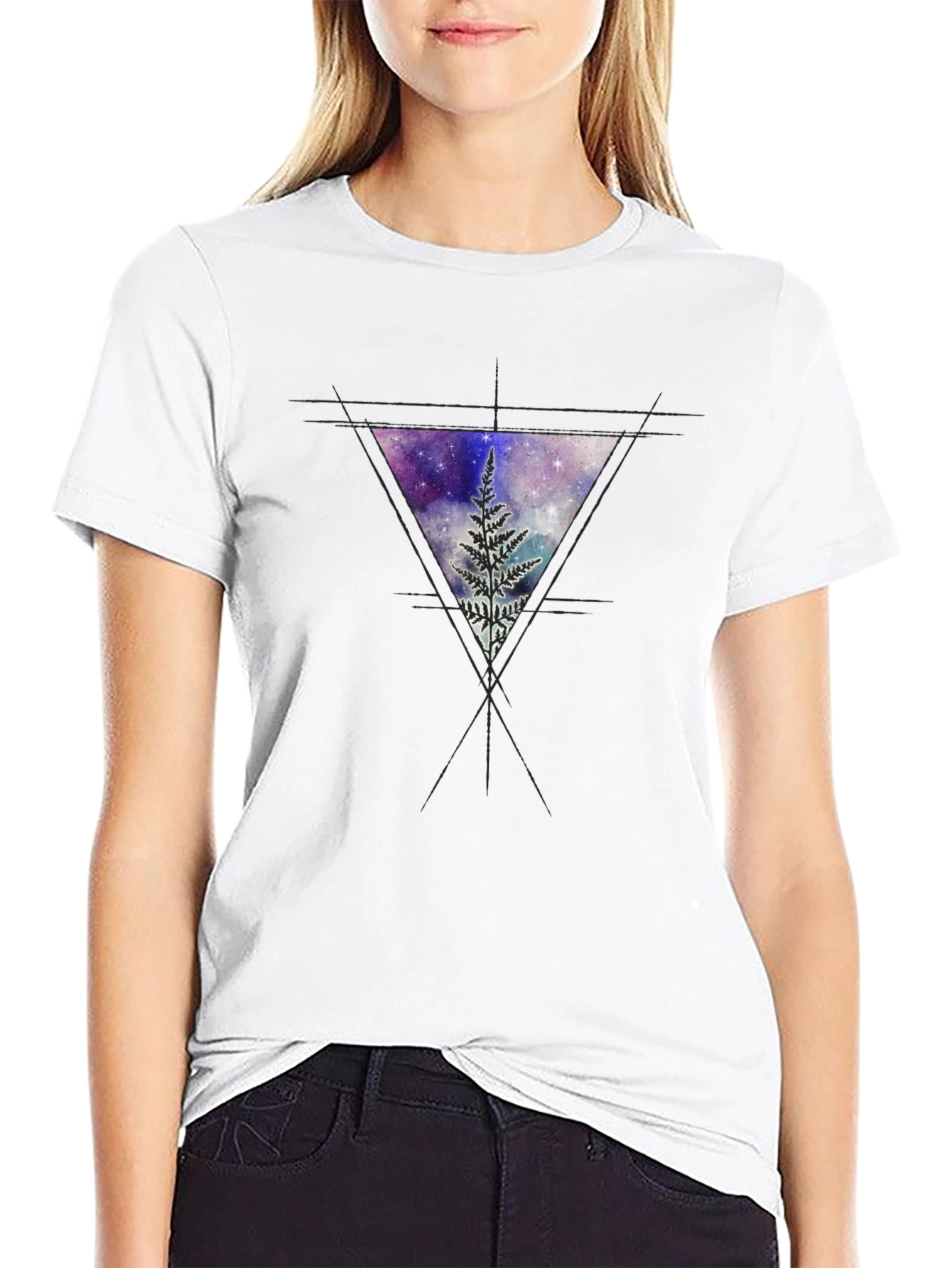 Cosmic Fern Triangle Graphic Tee - Black