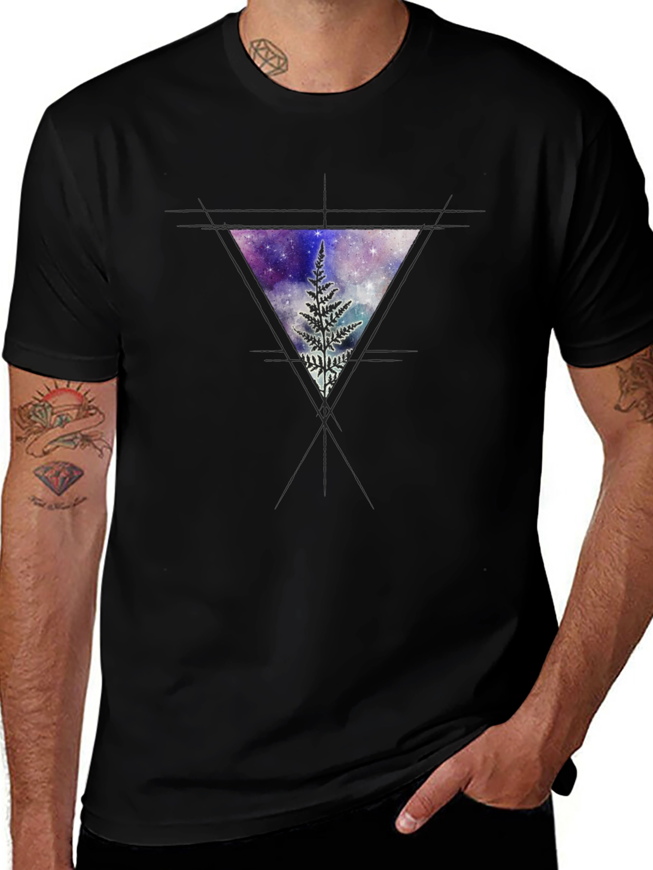 Cosmic Fern Triangle Graphic Tee - Black