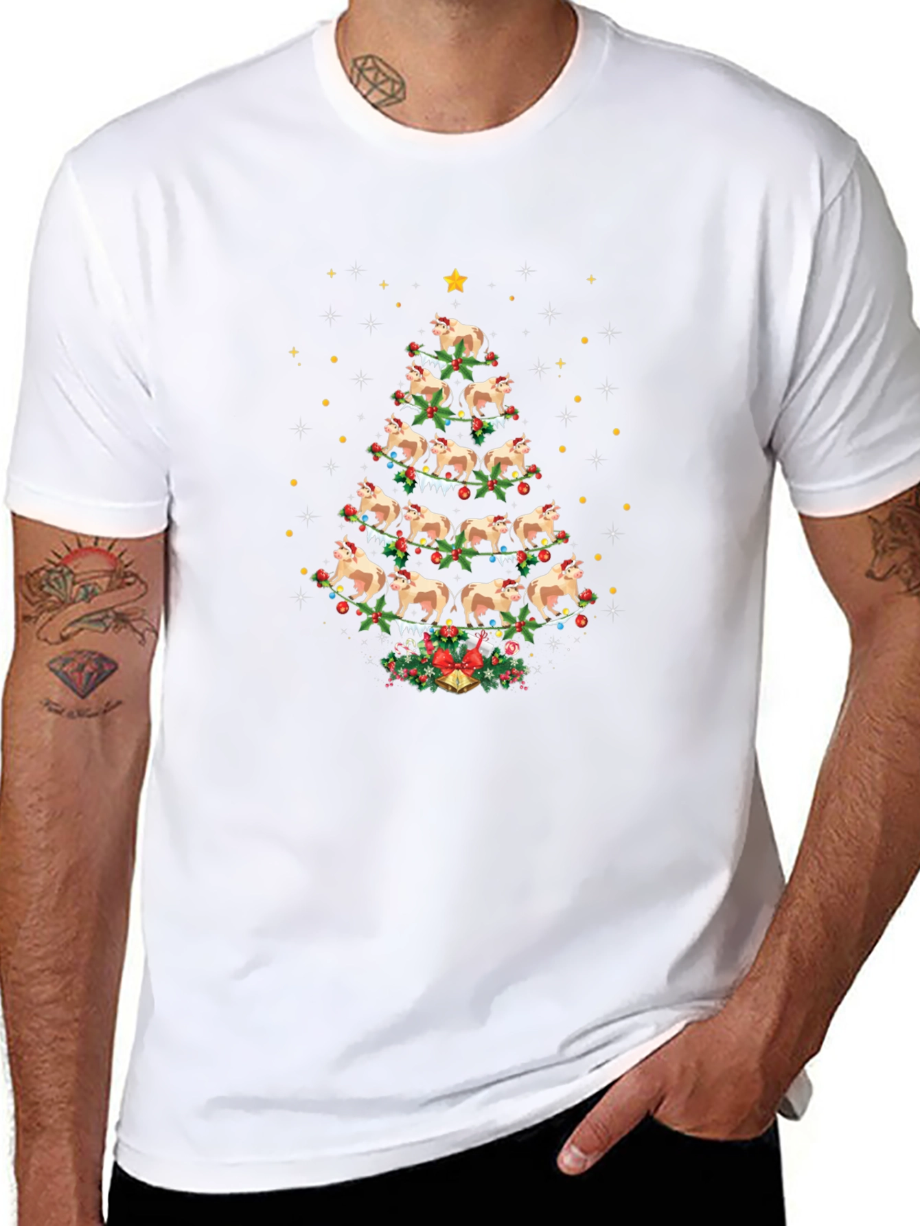 Cow Christmas Tree Black T-Shirt
