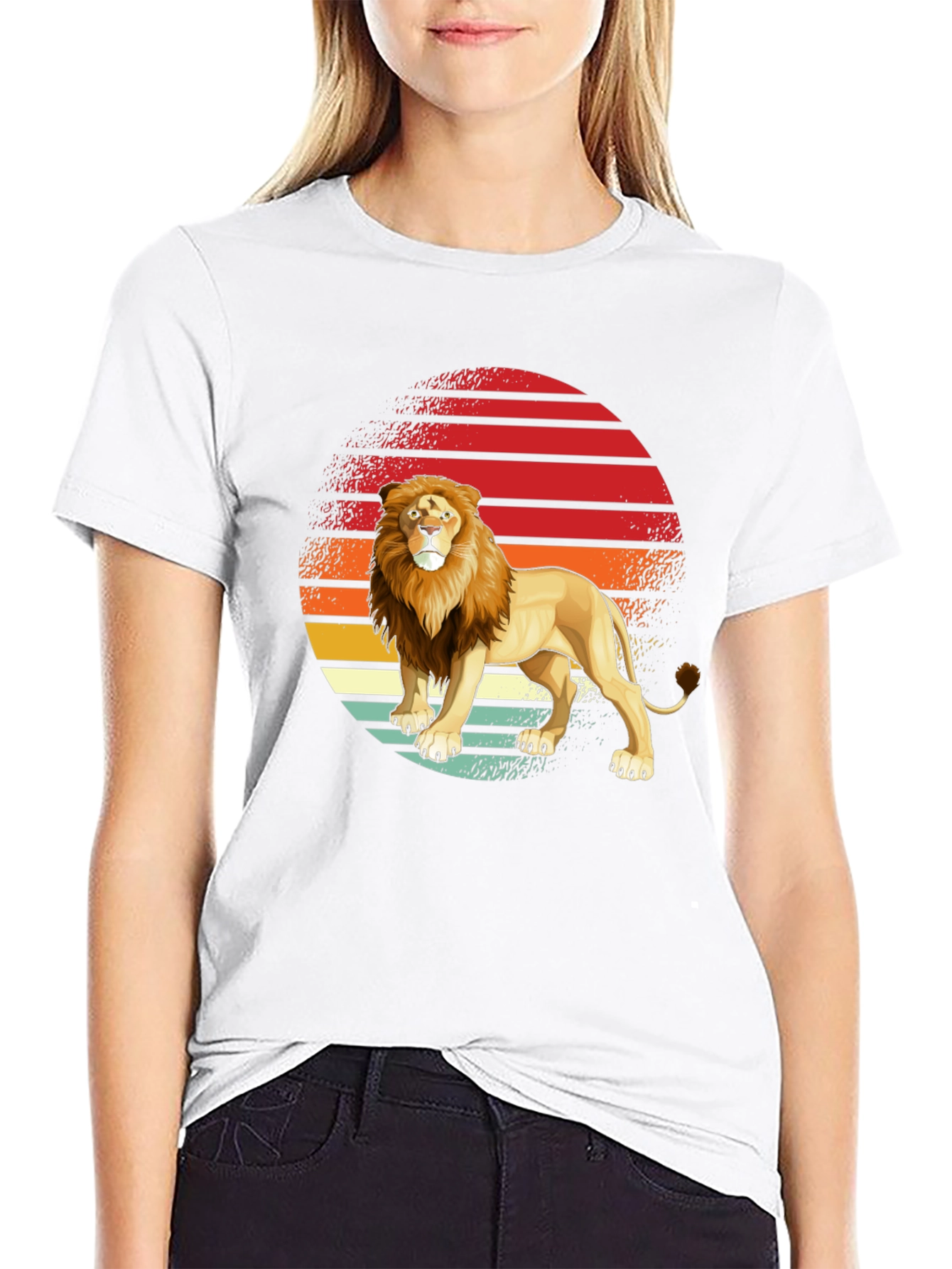 Lion Sunset Graphic Tee - Retro Style