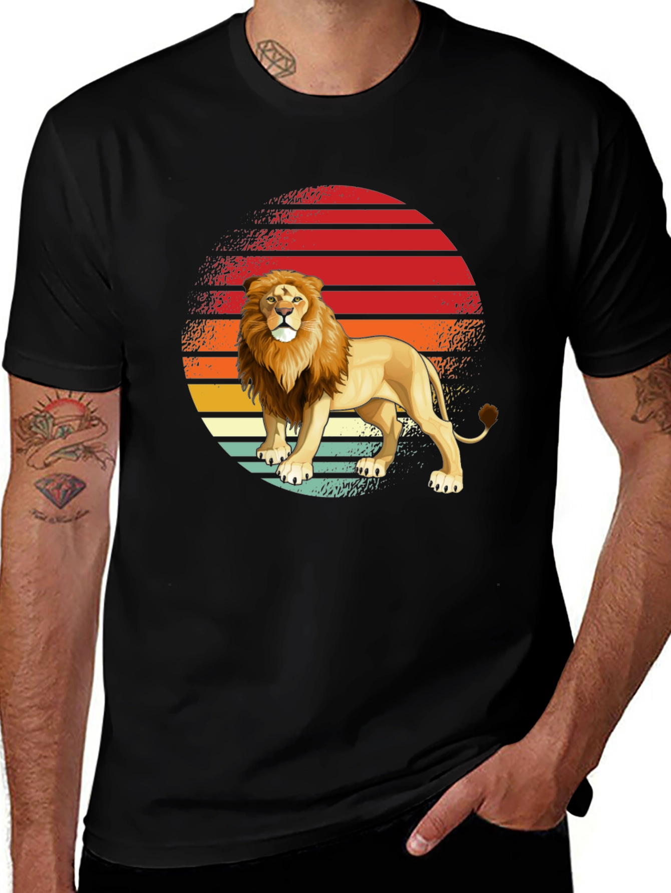 Lion Sunset Graphic Tee - Retro Style