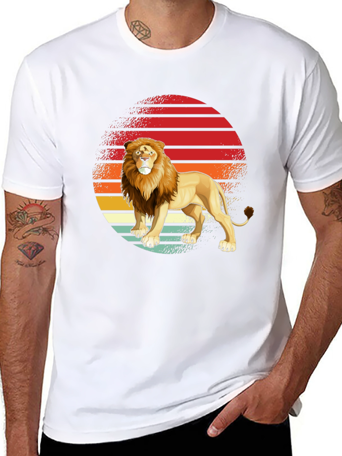Lion Sunset Graphic Tee - Retro Style