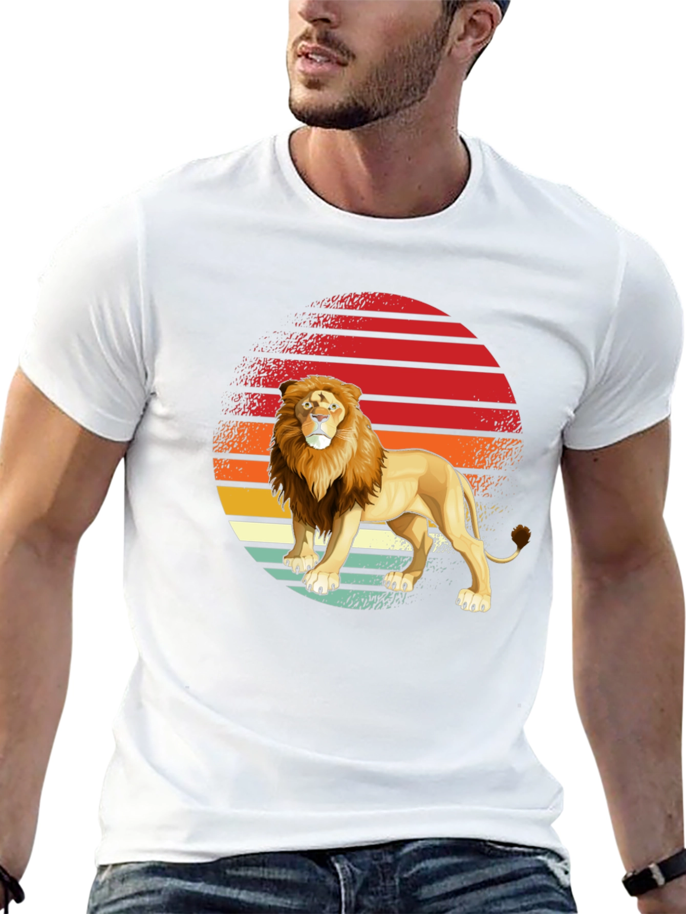 Lion Sunset Graphic Tee - Retro Style