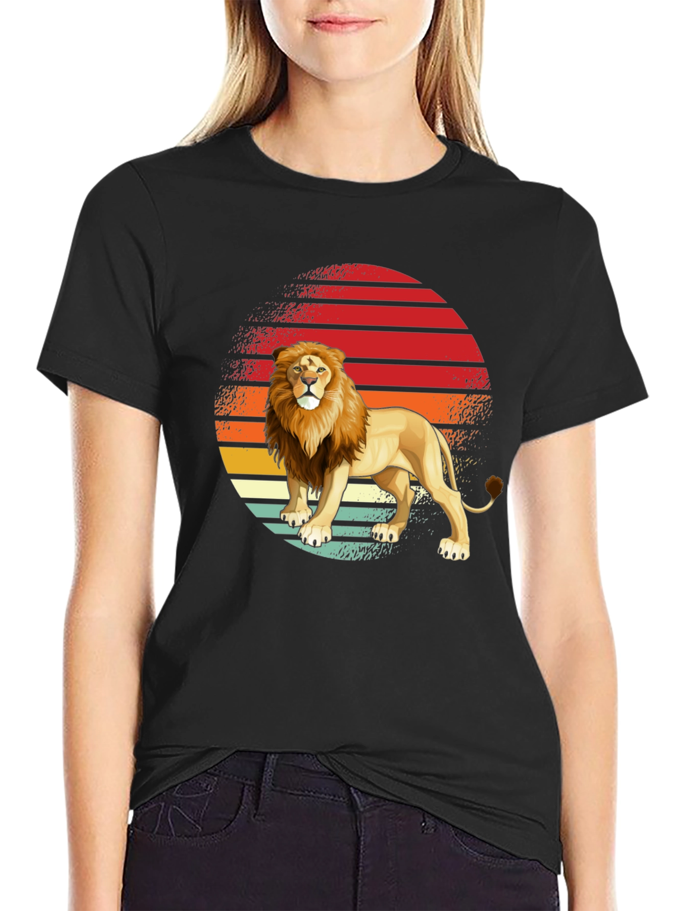 Lion Sunset Graphic Tee - Retro Style