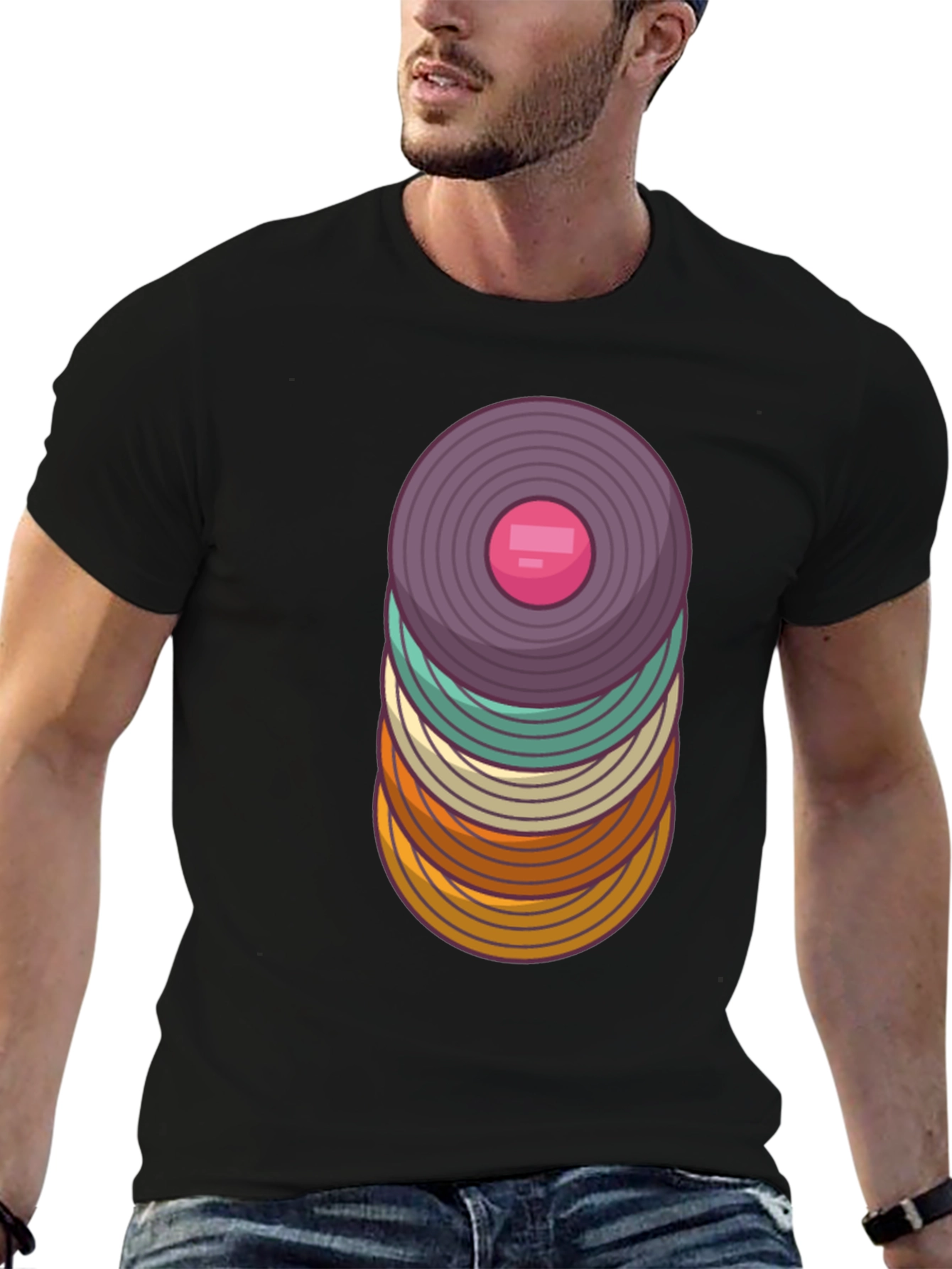 Retro Vinyl Record Stack Graphic T-Shirt