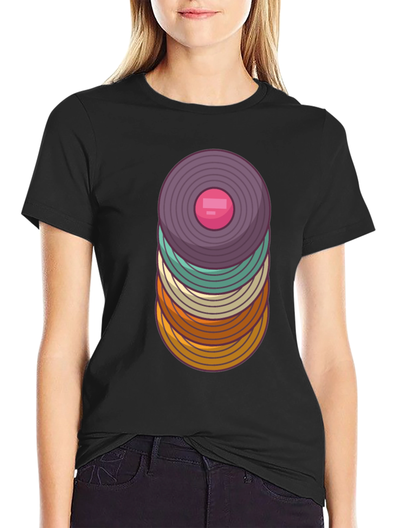 Retro Vinyl Record Stack Graphic T-Shirt