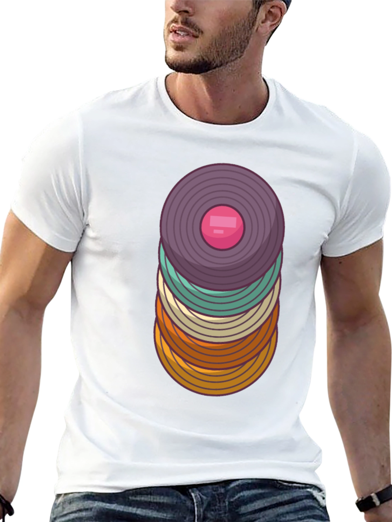 Retro Vinyl Record Stack Graphic T-Shirt