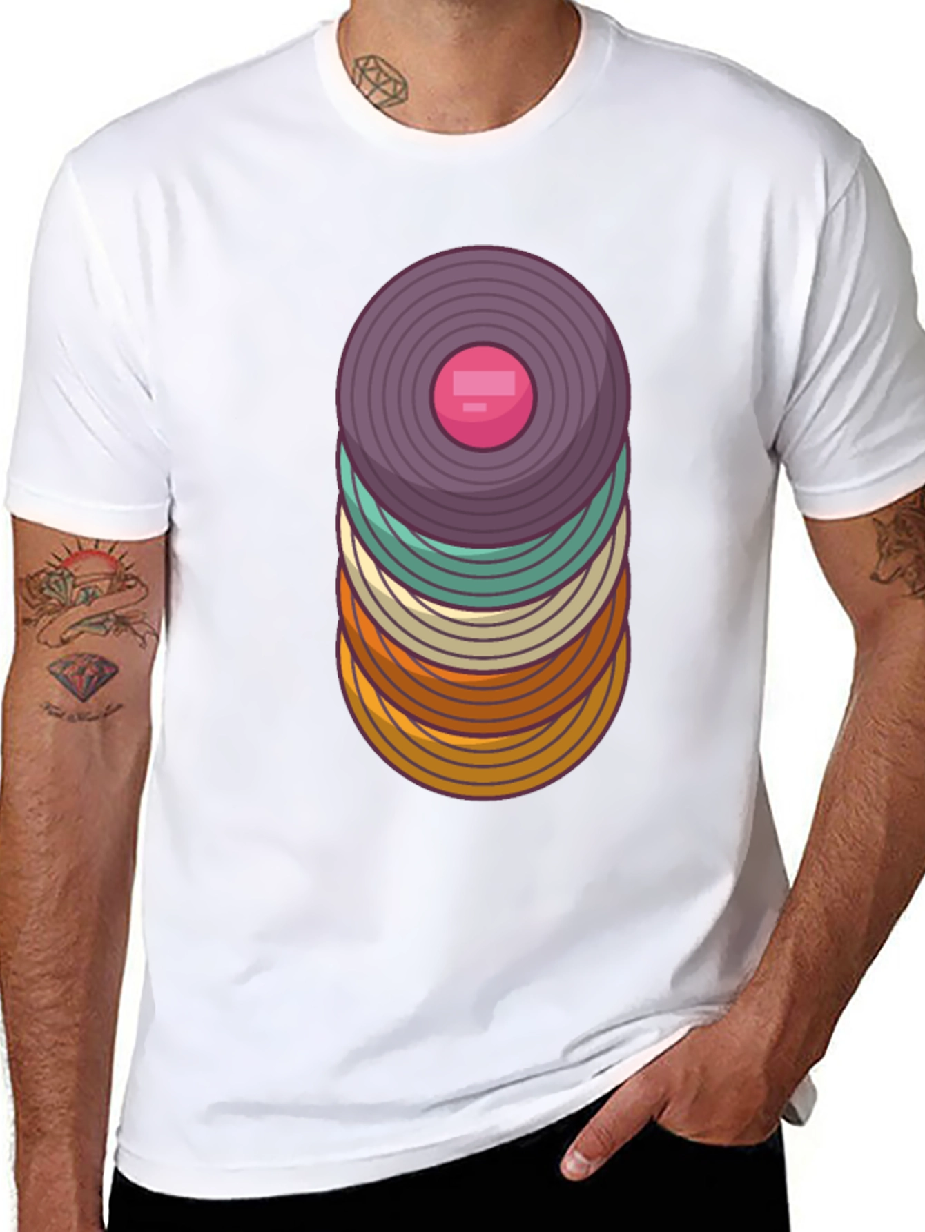 Retro Vinyl Record Stack Graphic T-Shirt