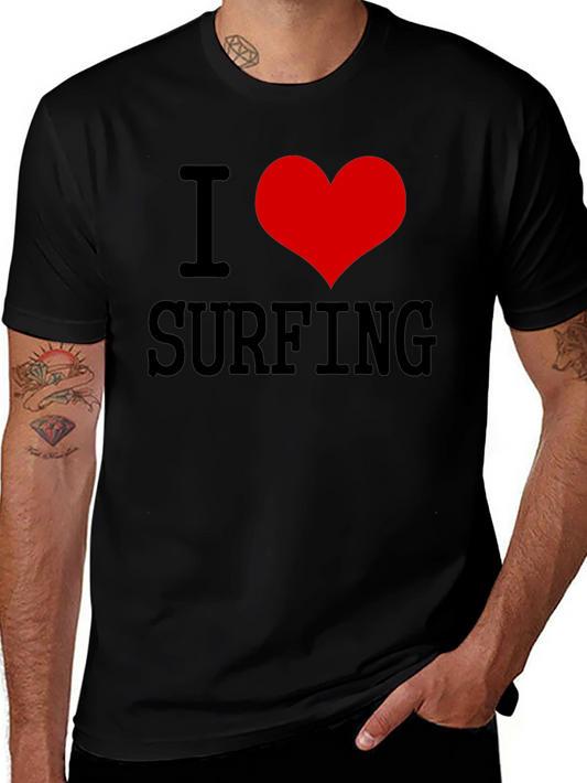 I Love Surfing Black Graphic Tee