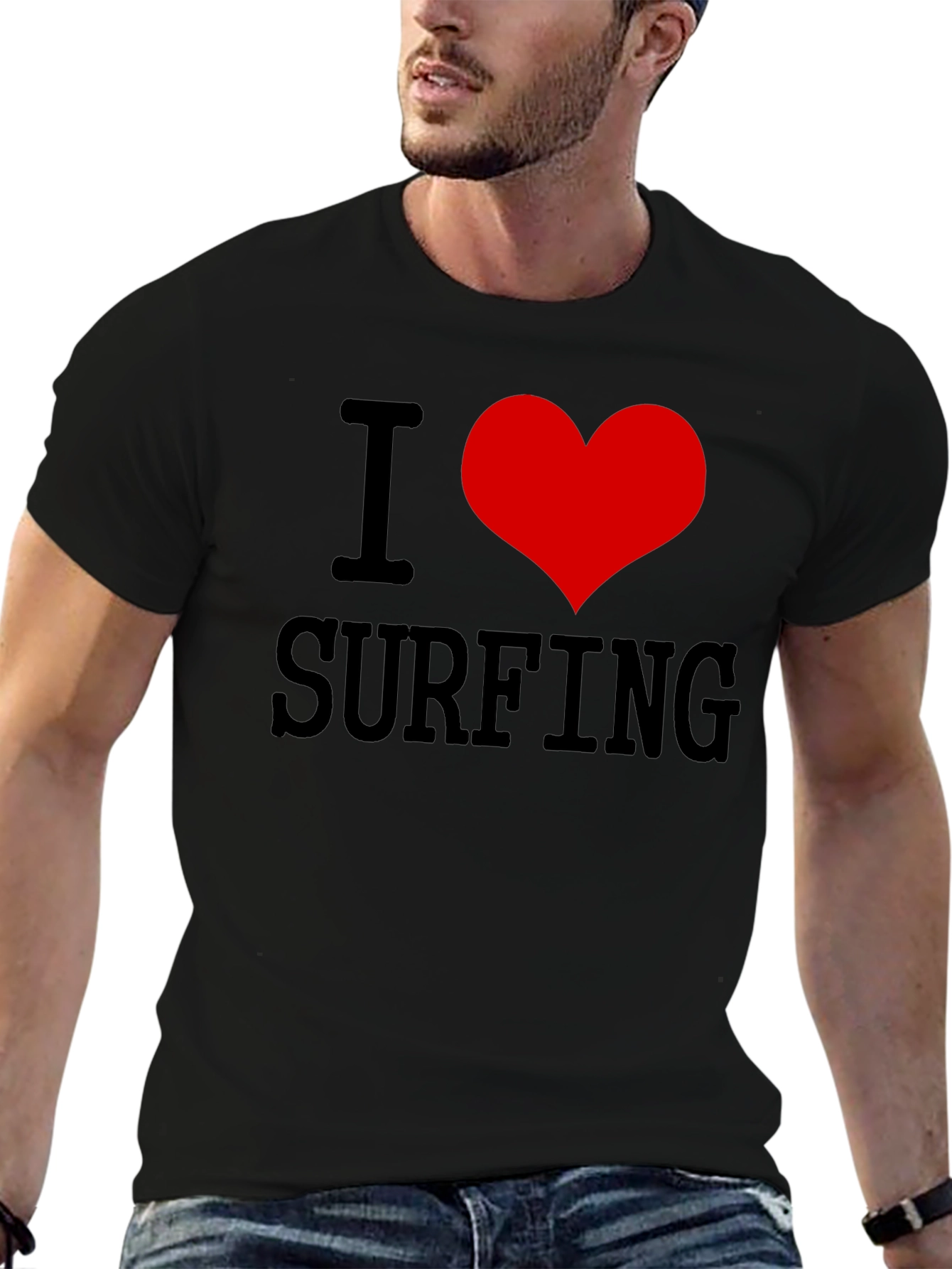 I Love Surfing Black Graphic Tee