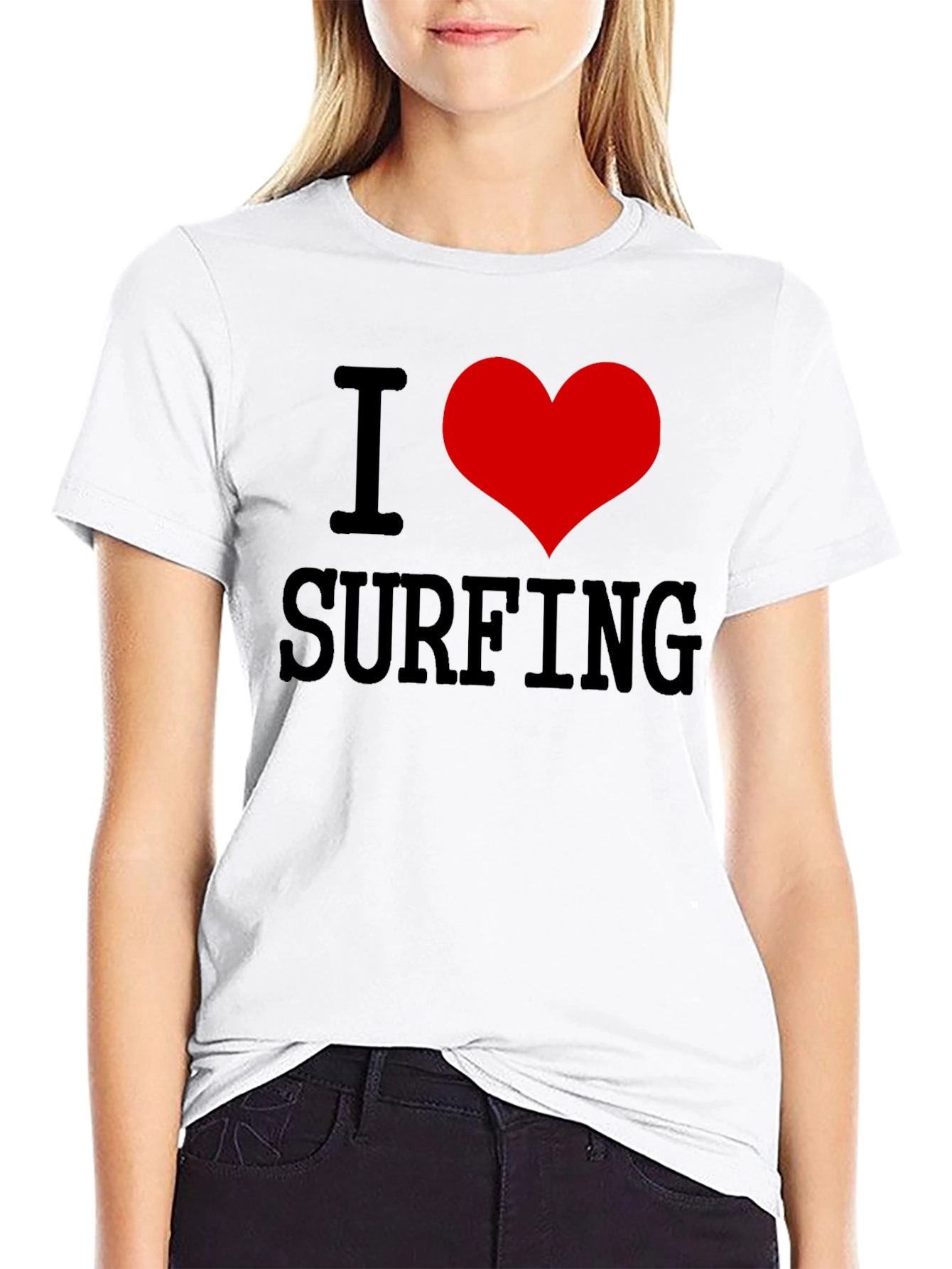 I Love Surfing Black Graphic Tee
