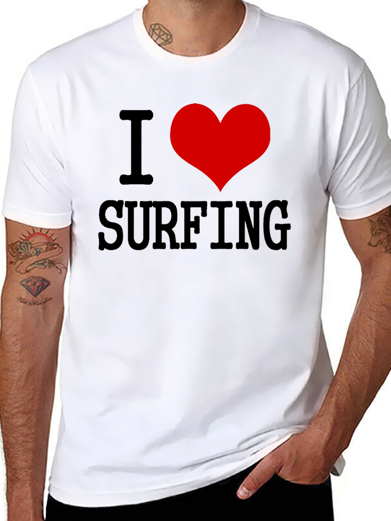 I Love Surfing Black Graphic Tee