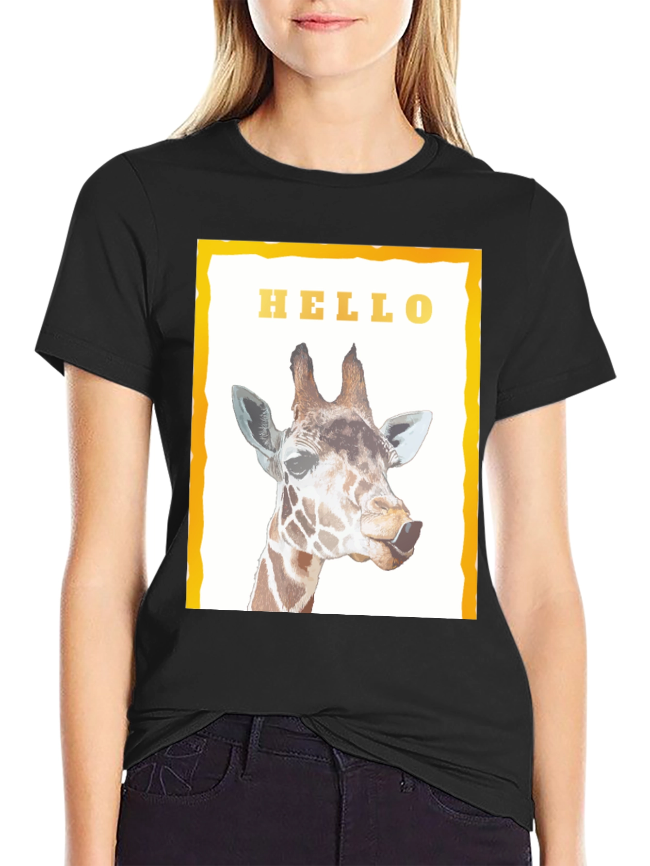 Giraffe Hello Graphic Print T-Shirt - Stylish Unisex Tee