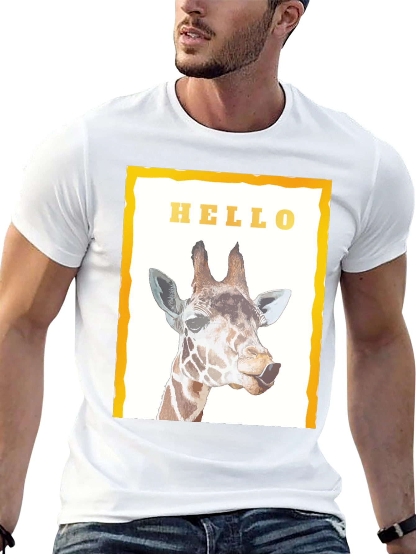 Giraffe Hello Graphic Print T-Shirt - Stylish Unisex Tee