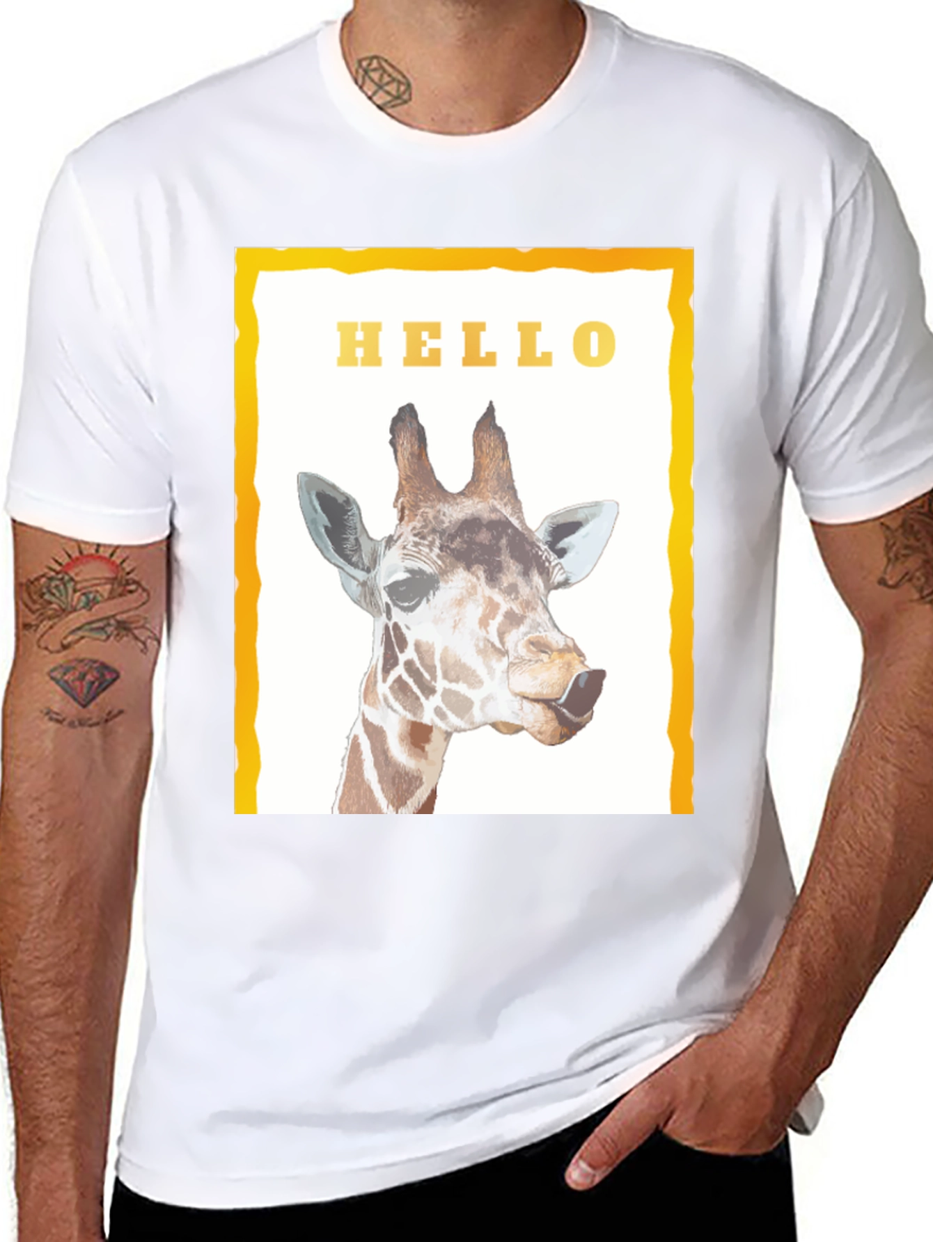 Giraffe Hello Graphic Print T-Shirt - Stylish Unisex Tee