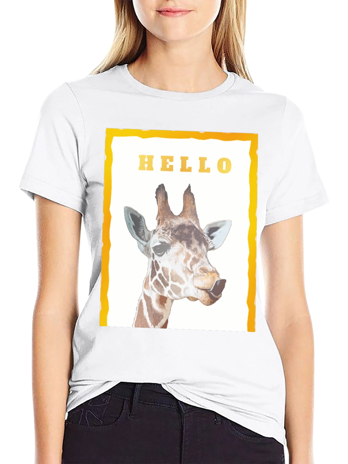 Giraffe Hello Graphic Print T-Shirt - Stylish Unisex Tee