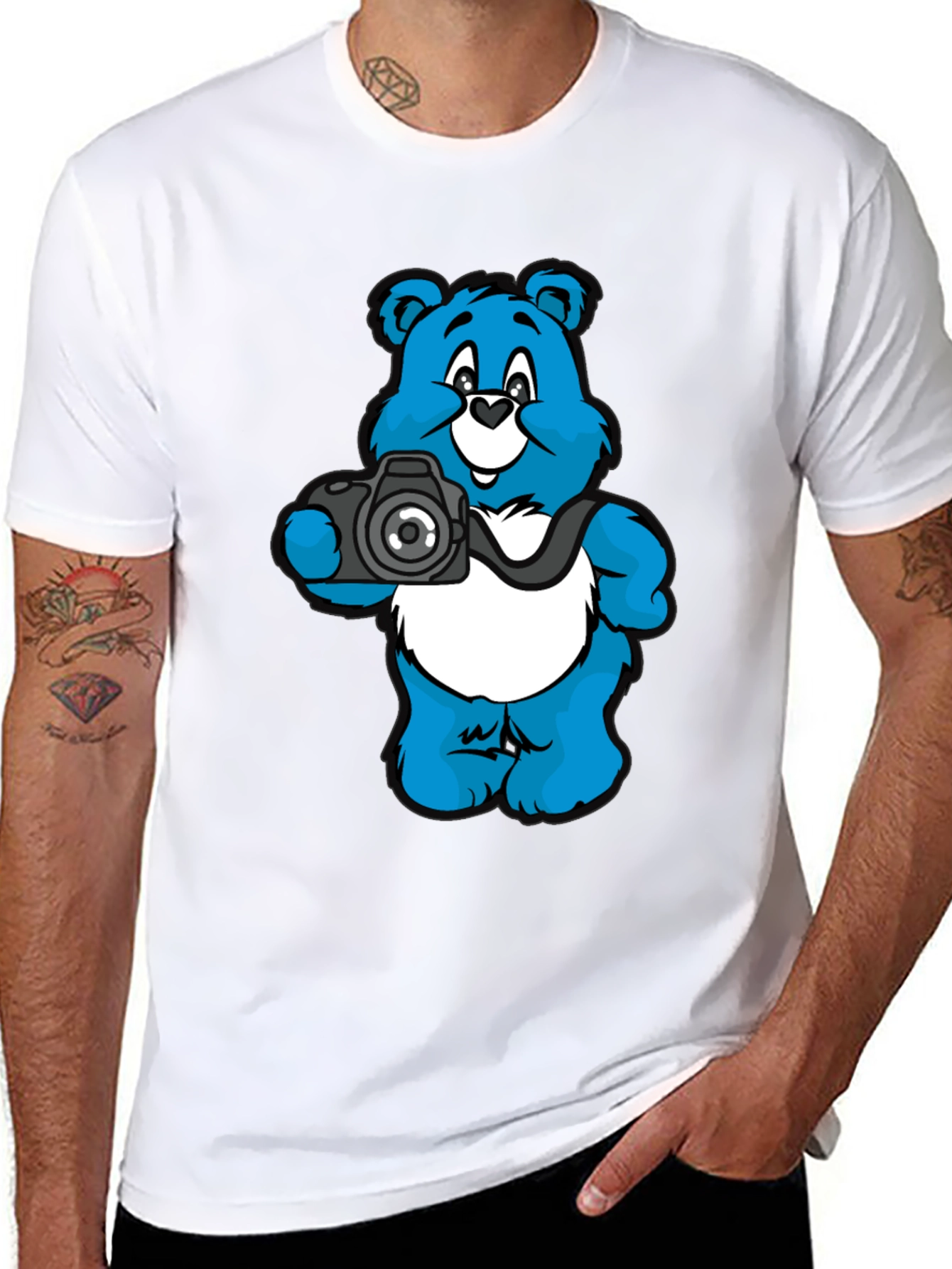 Bear with Camera Graphic Black T-Shirt