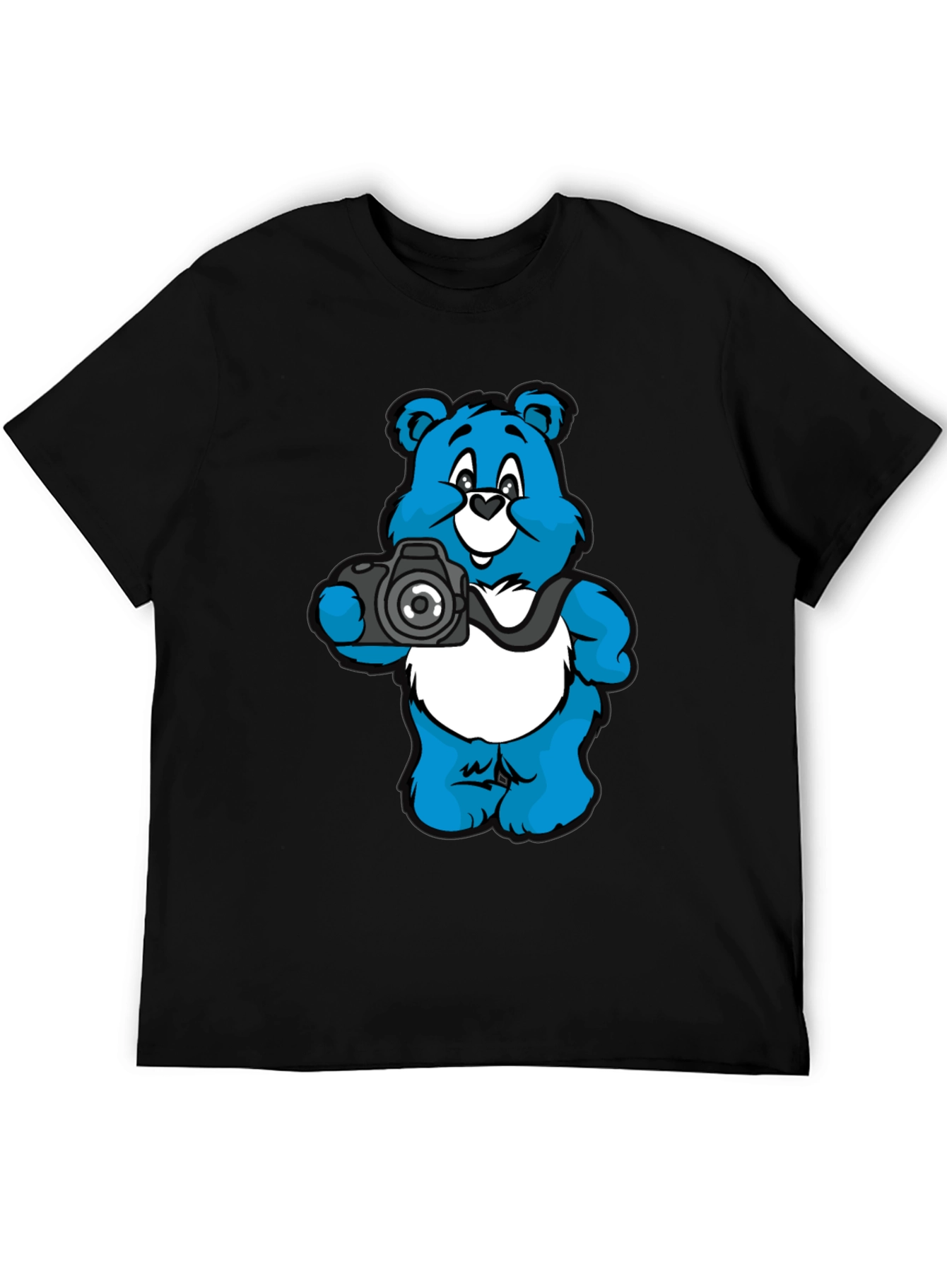 Bear with Camera Graphic Black T-Shirt