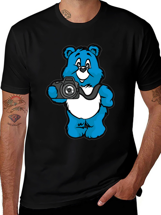 Bear with Camera Graphic Black T-Shirt
