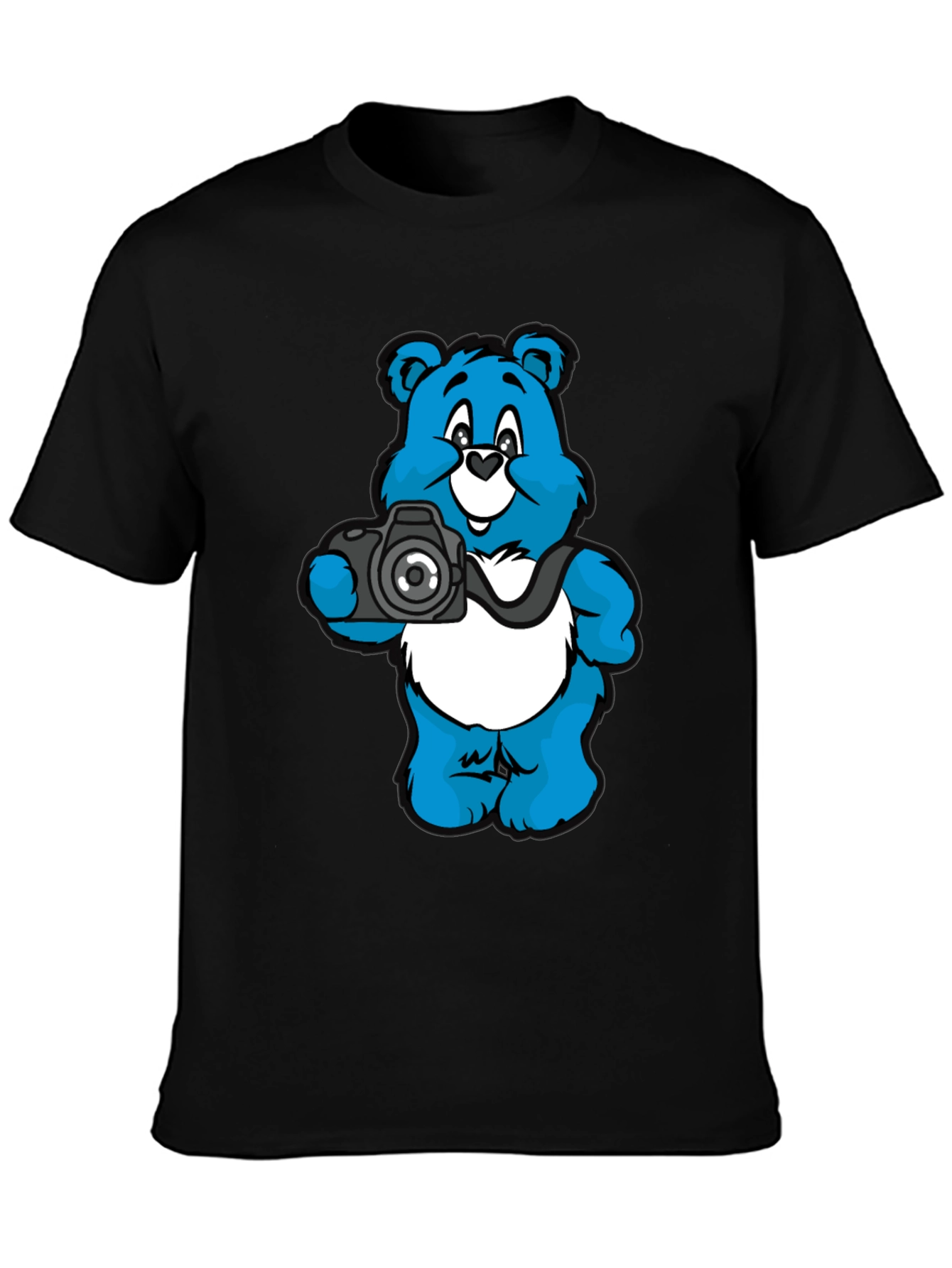 Bear with Camera Graphic Black T-Shirt