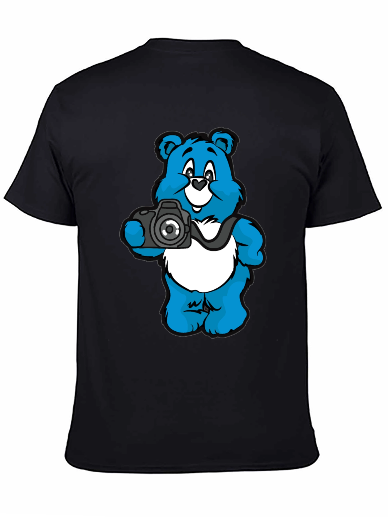 Bear with Camera Graphic Black T-Shirt