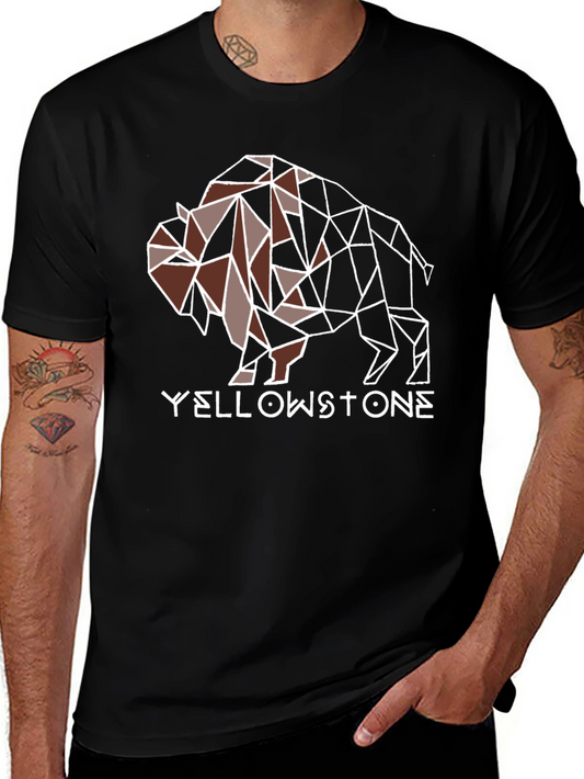 Geometric Buffalo Yellowstone Graphic T-Shirt