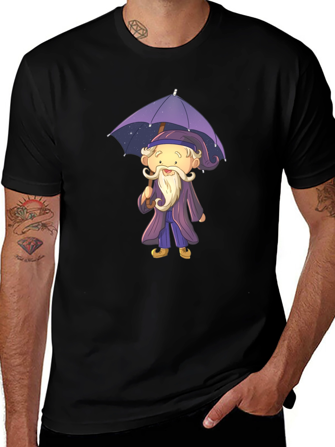 Wizard with Umbrella Graphic T-Shirt