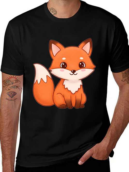 Cute Fox Graphic Print Black T-Shirt