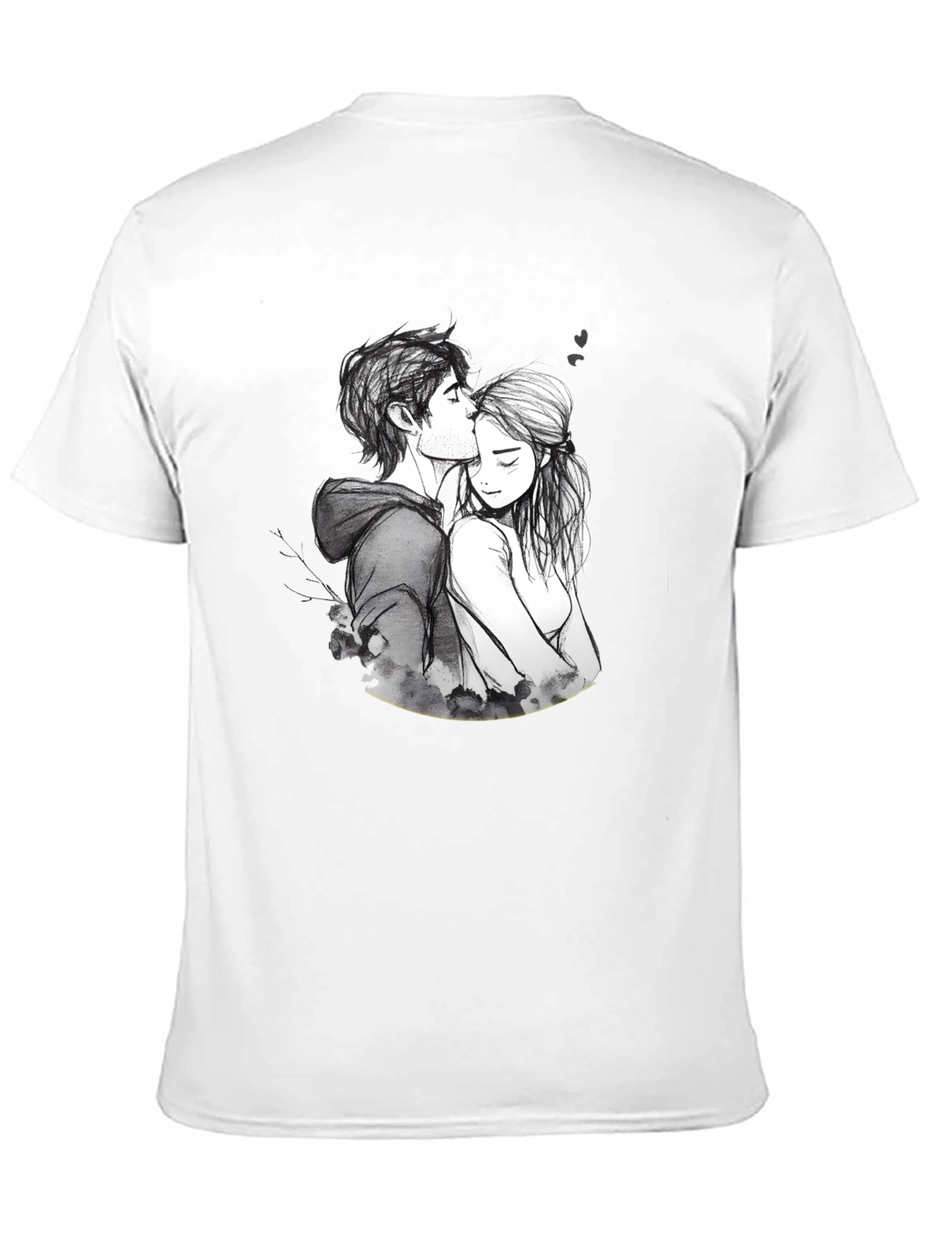 Romantic Couple Sketch Black T-Shirt