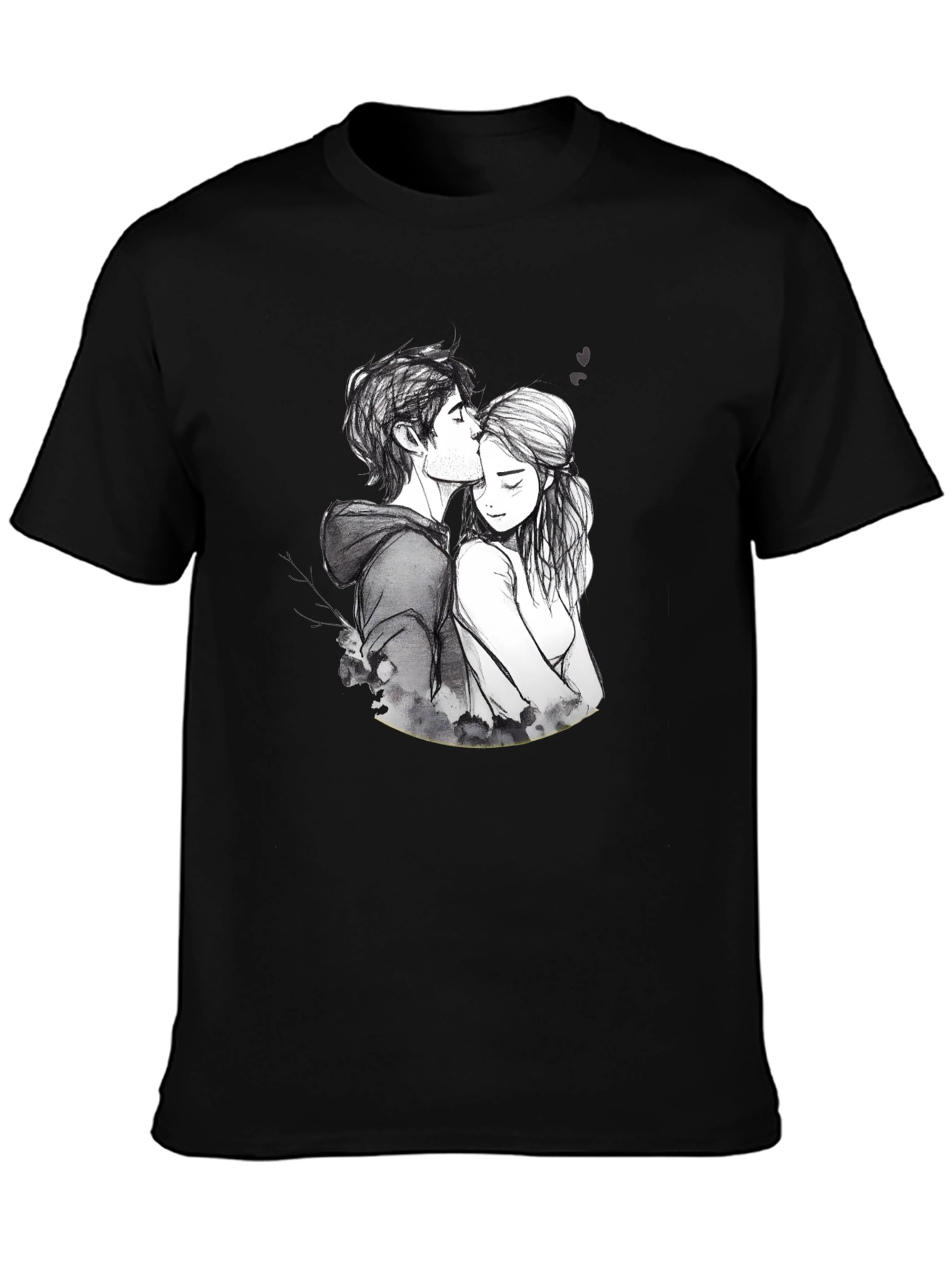 Romantic Couple Sketch Black T-Shirt