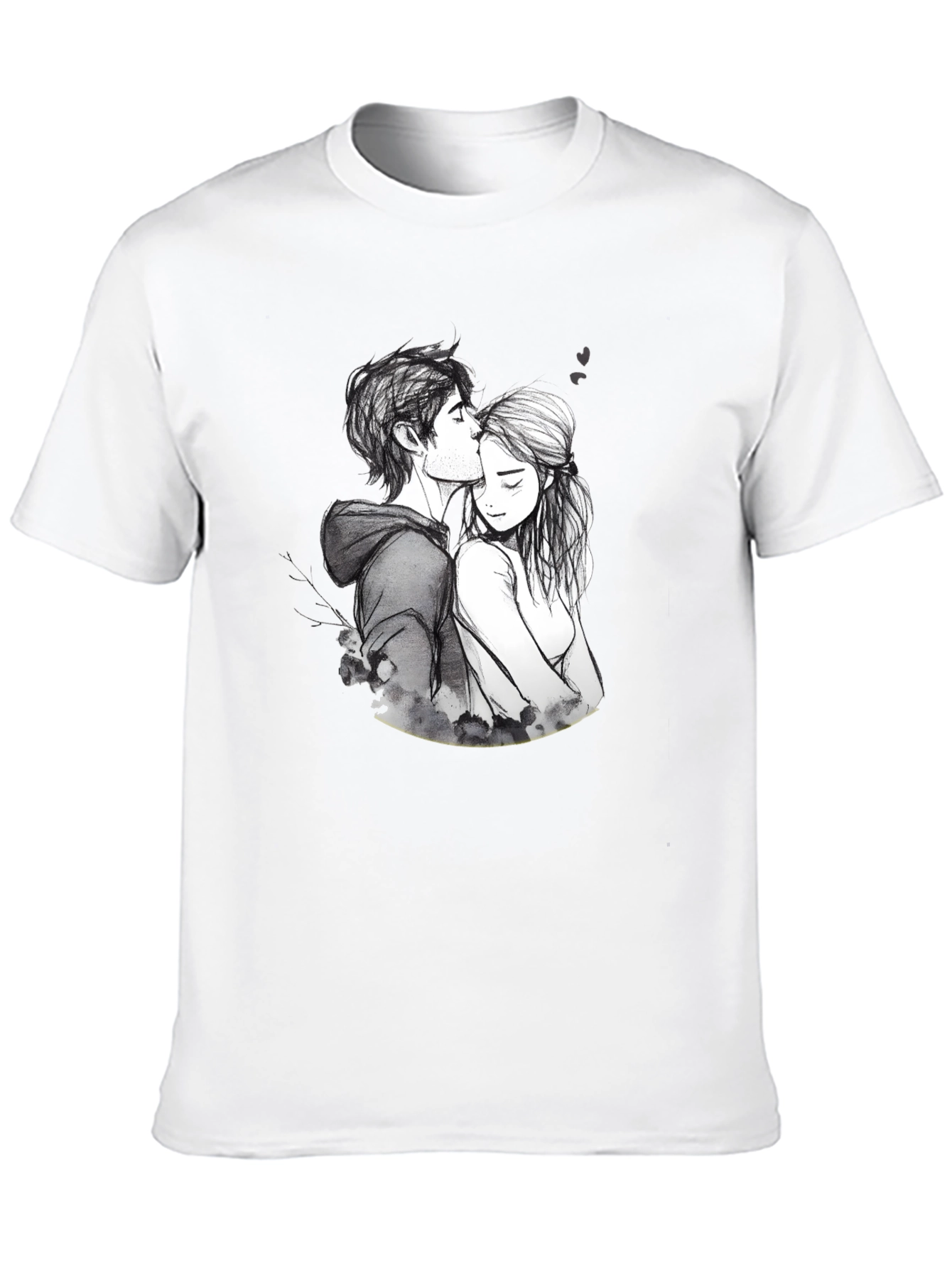 Romantic Couple Sketch Black T-Shirt