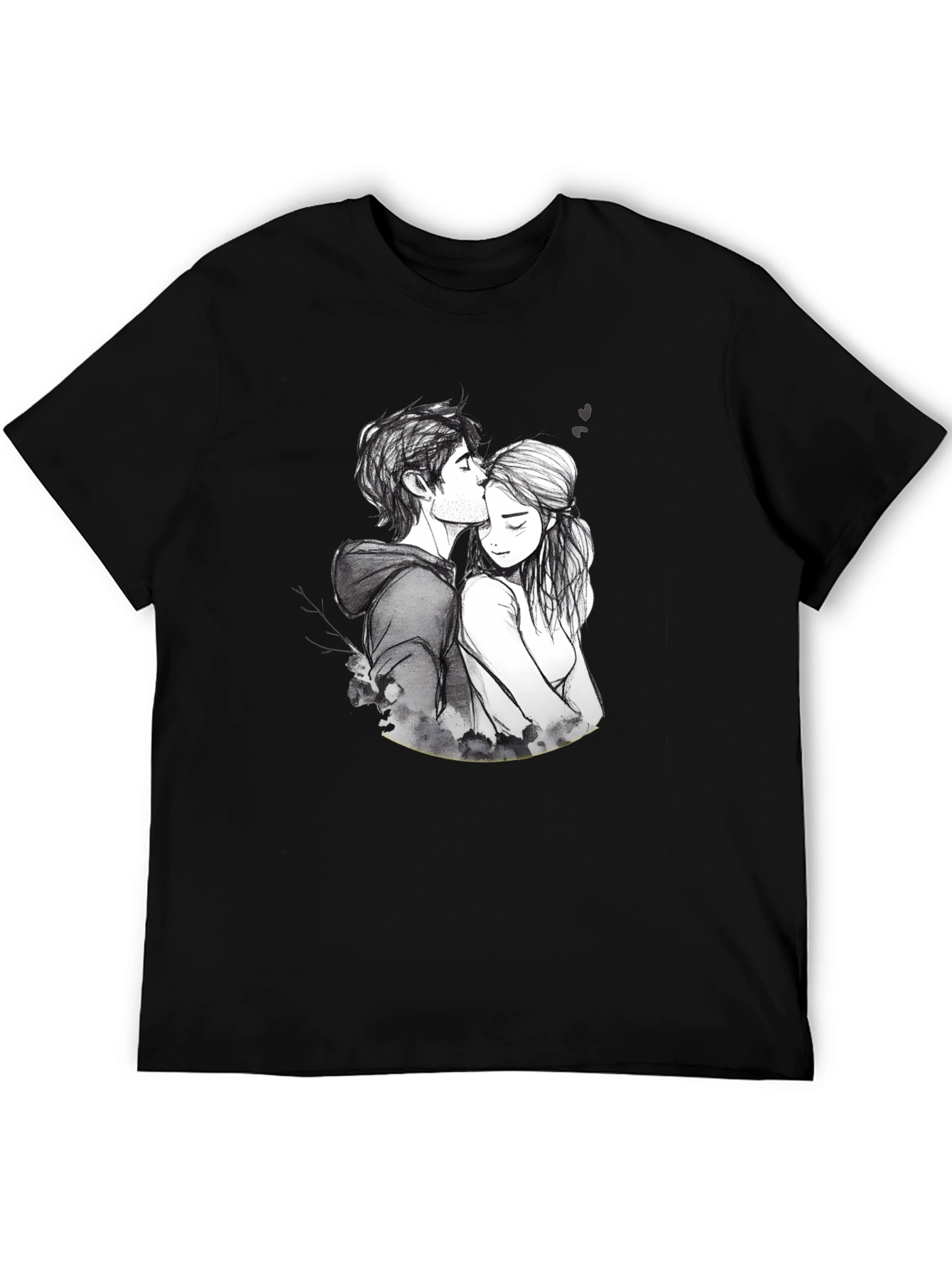 Romantic Couple Sketch Black T-Shirt