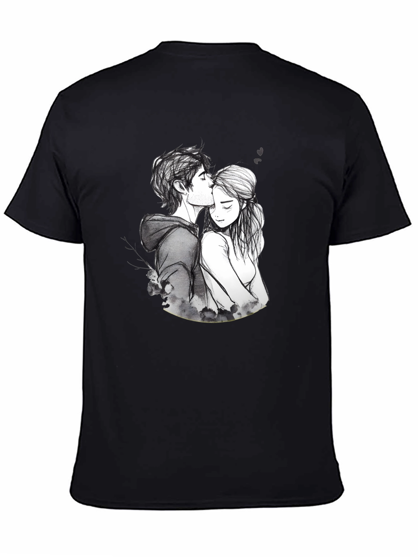 Romantic Couple Sketch Black T-Shirt