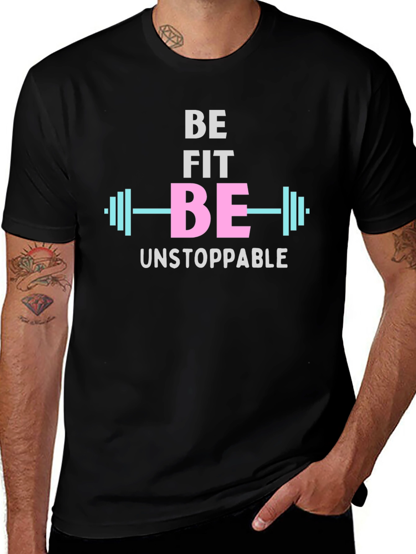 Be Fit Be Unstoppable Black Graphic T-Shirt