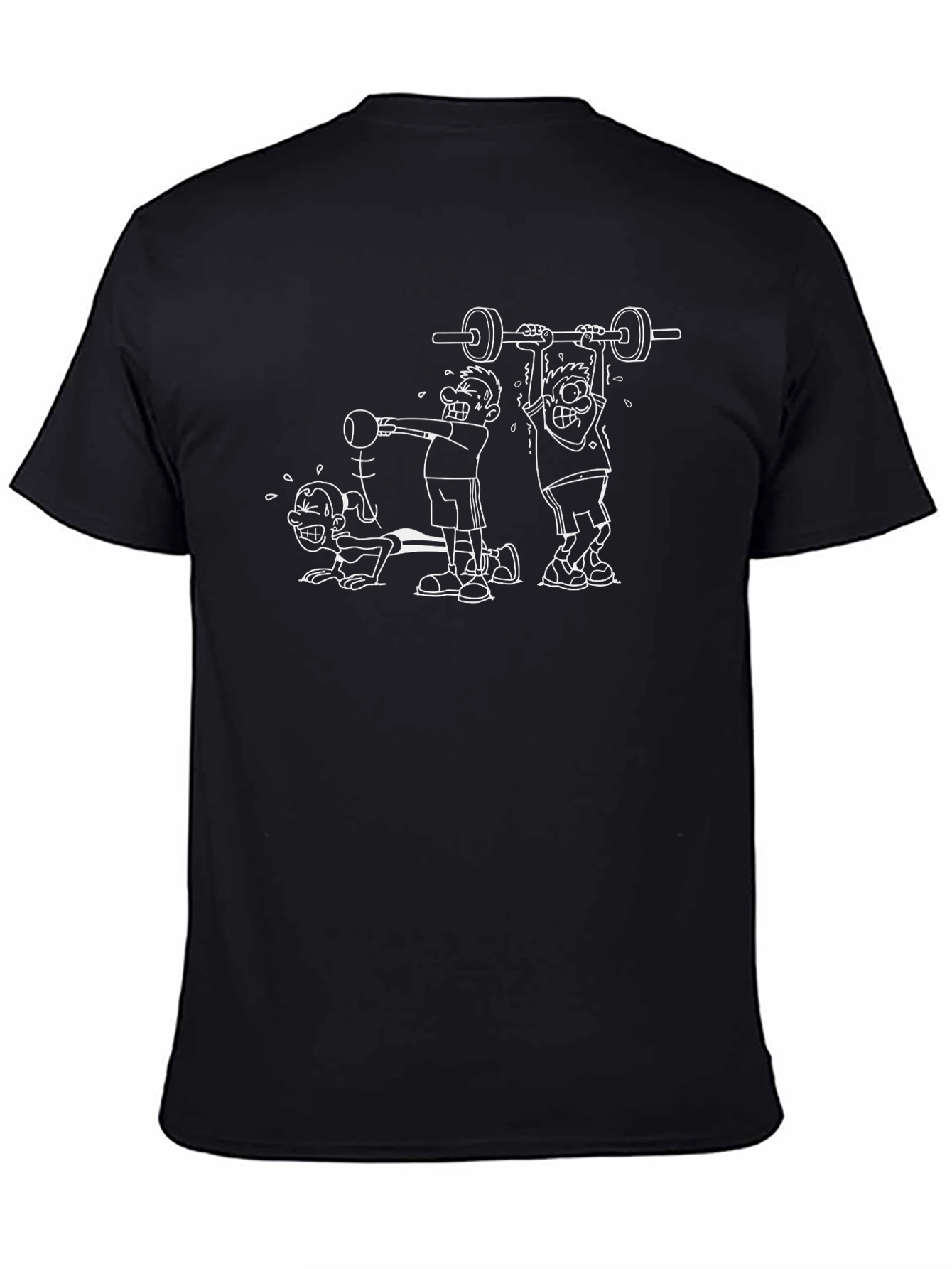 Funny Gym Workout Cartoon Black T-Shirt