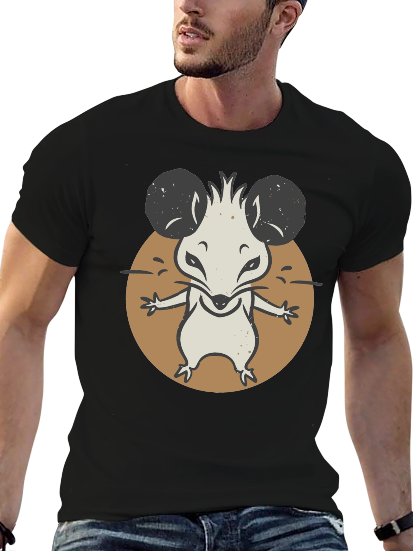 Cartoon Mouse Graphic Tee - Black Unisex T-Shirt