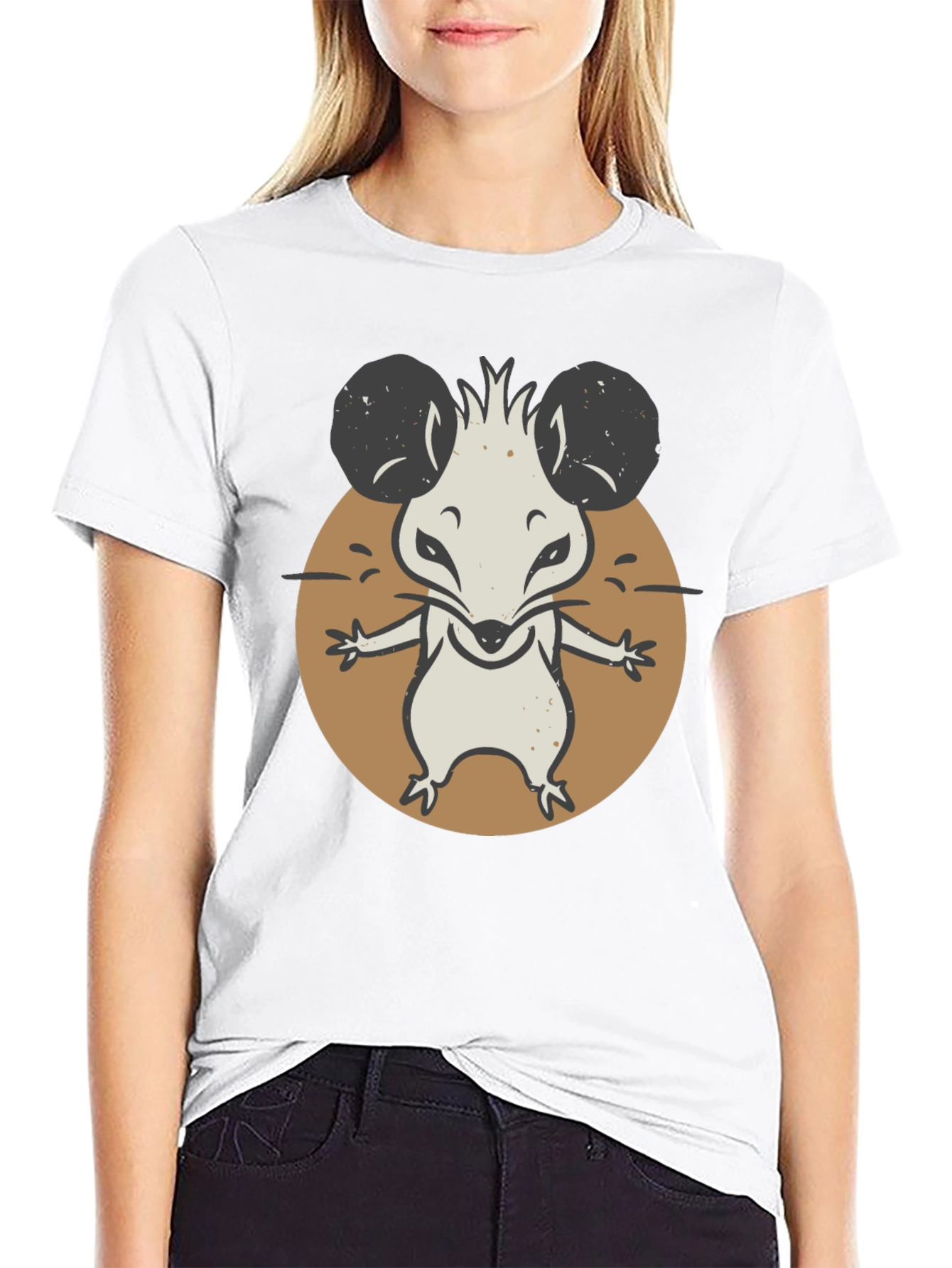 Cartoon Mouse Graphic Tee - Black Unisex T-Shirt